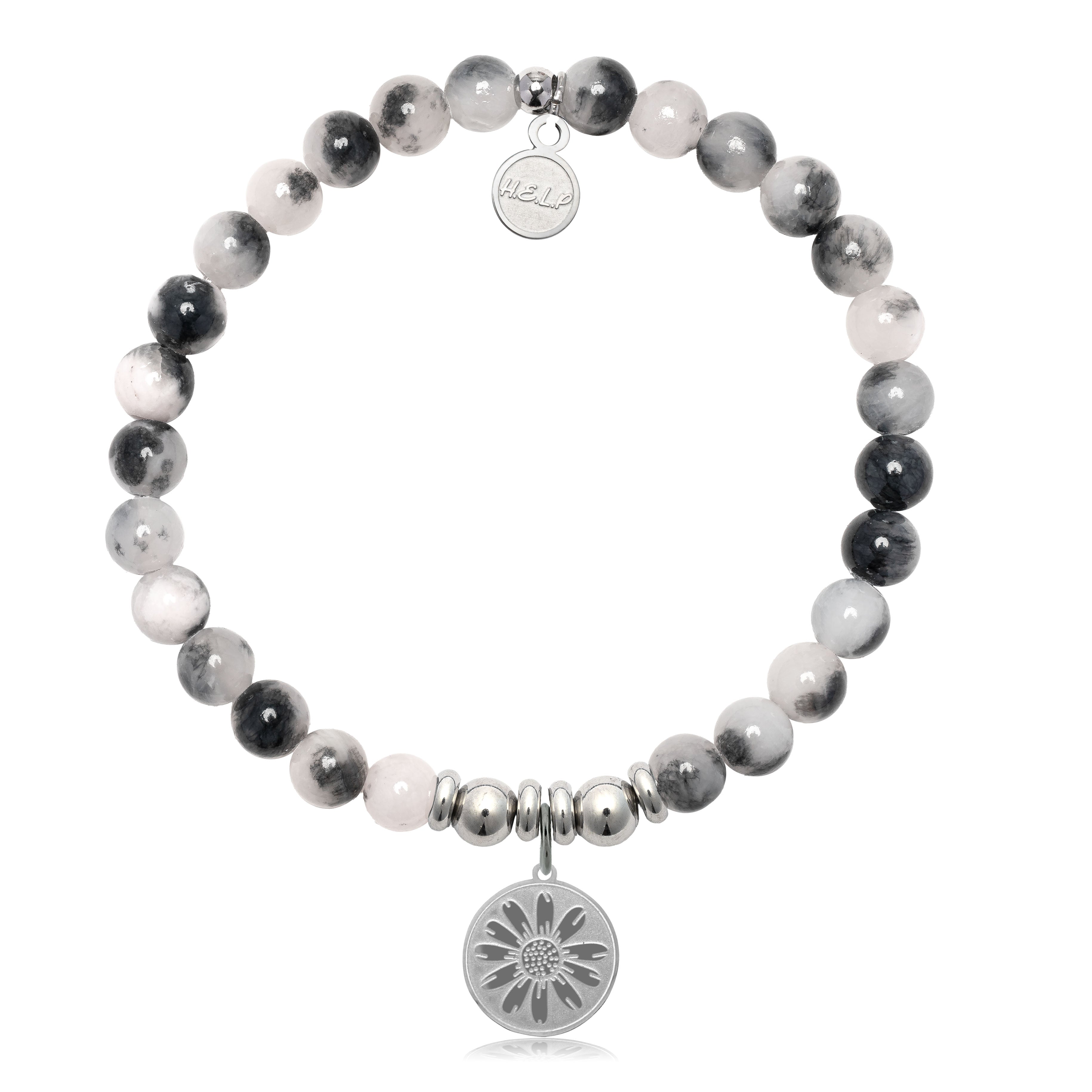 HELP by TJ Daisy Charm with Zebra Jade Charity Bracelet