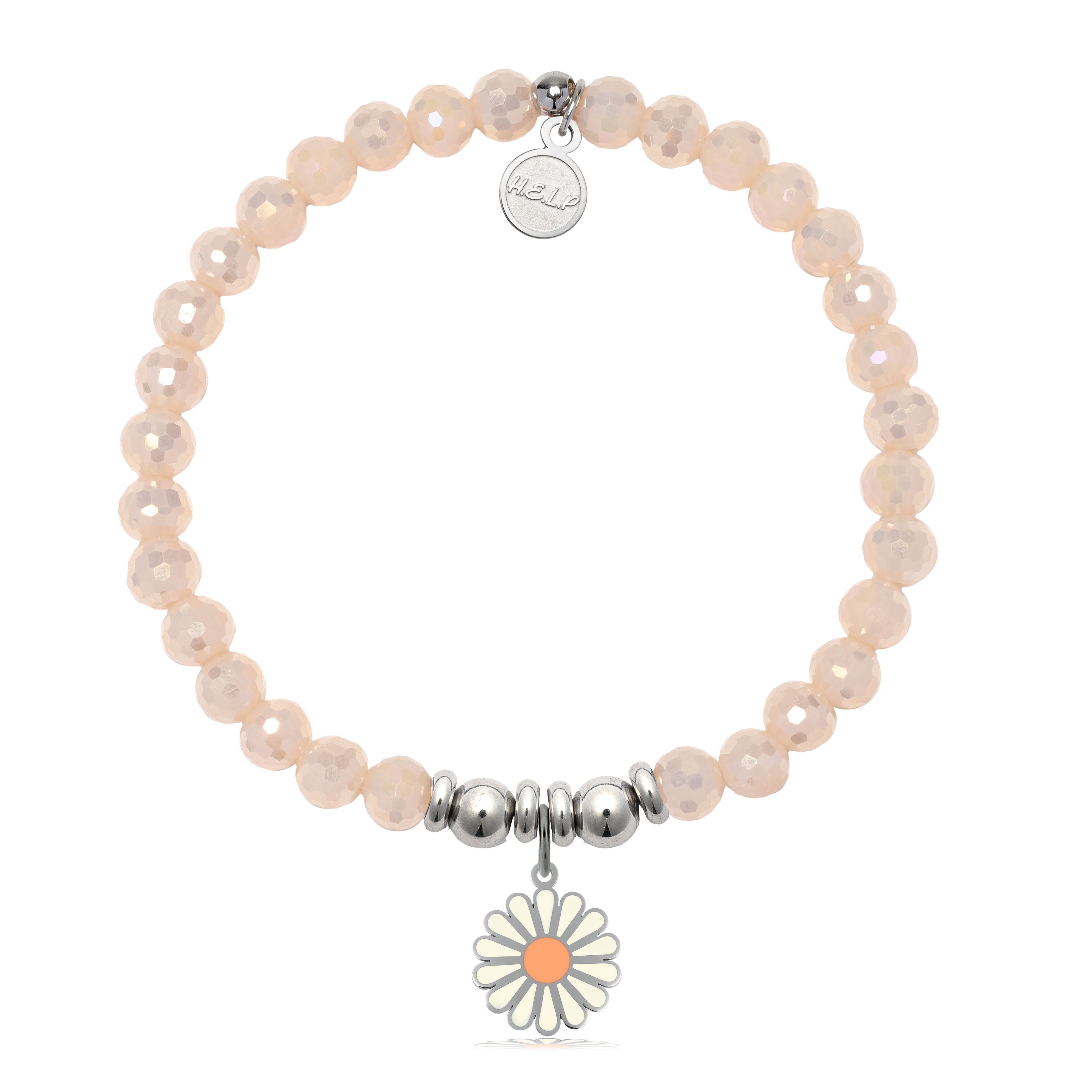 HELP by TJ Daisy Enamel Charm with Beige Crystal Charity Bracelet