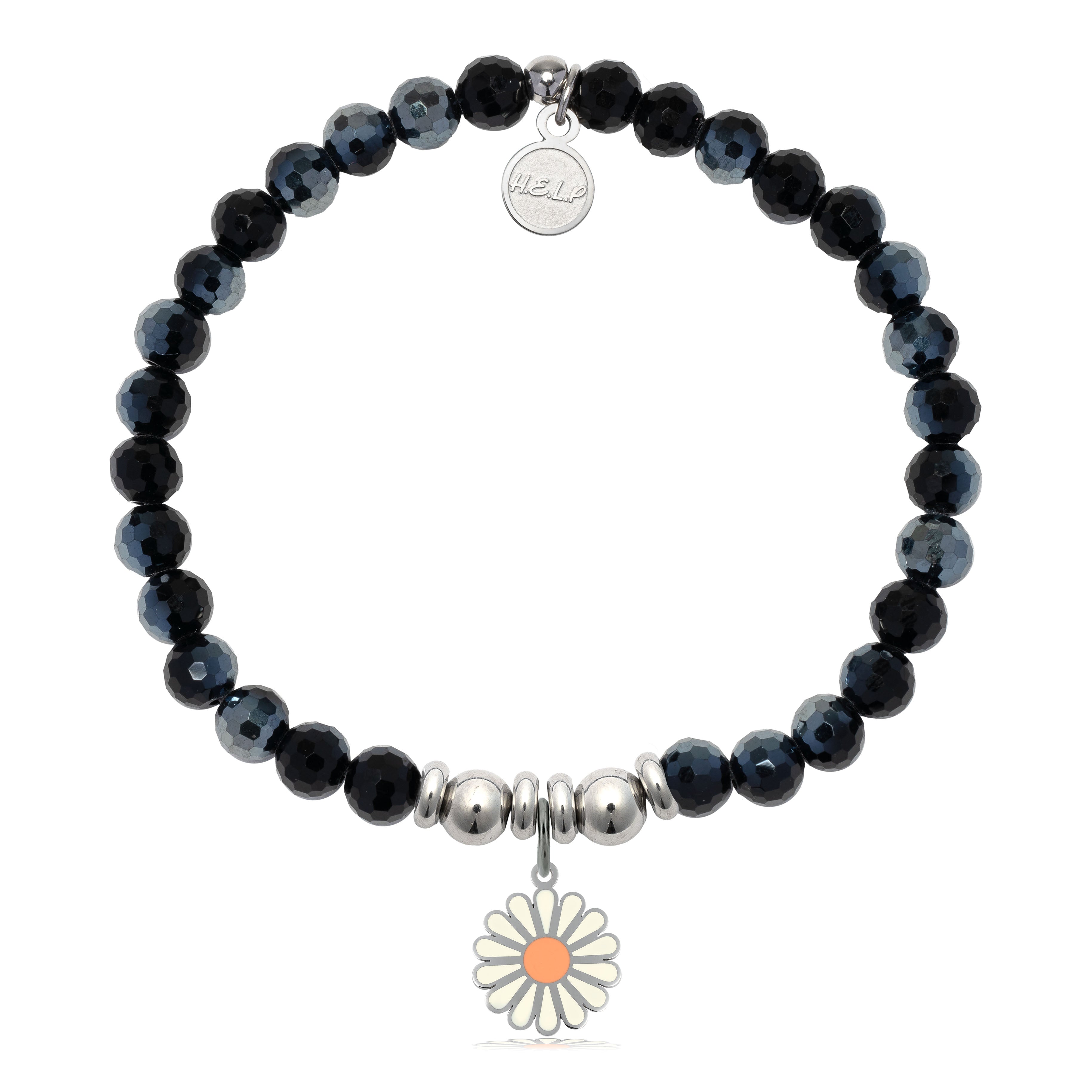 HELP by TJ Daisy Enamel Charm with Black Crystal Charity Bracelet