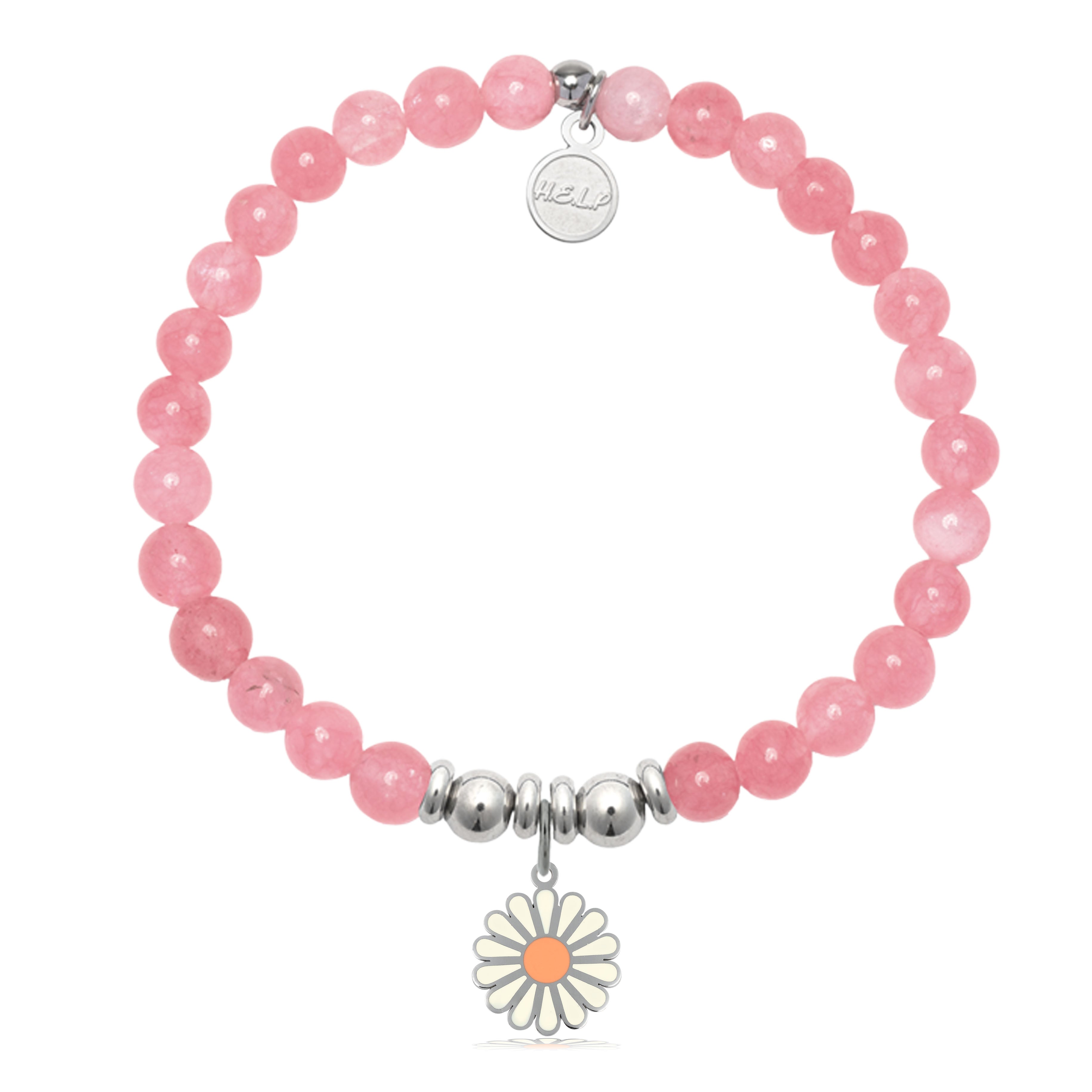 HELP by TJ Daisy Enamel Charm with Cherry Jade Charity Bracelet