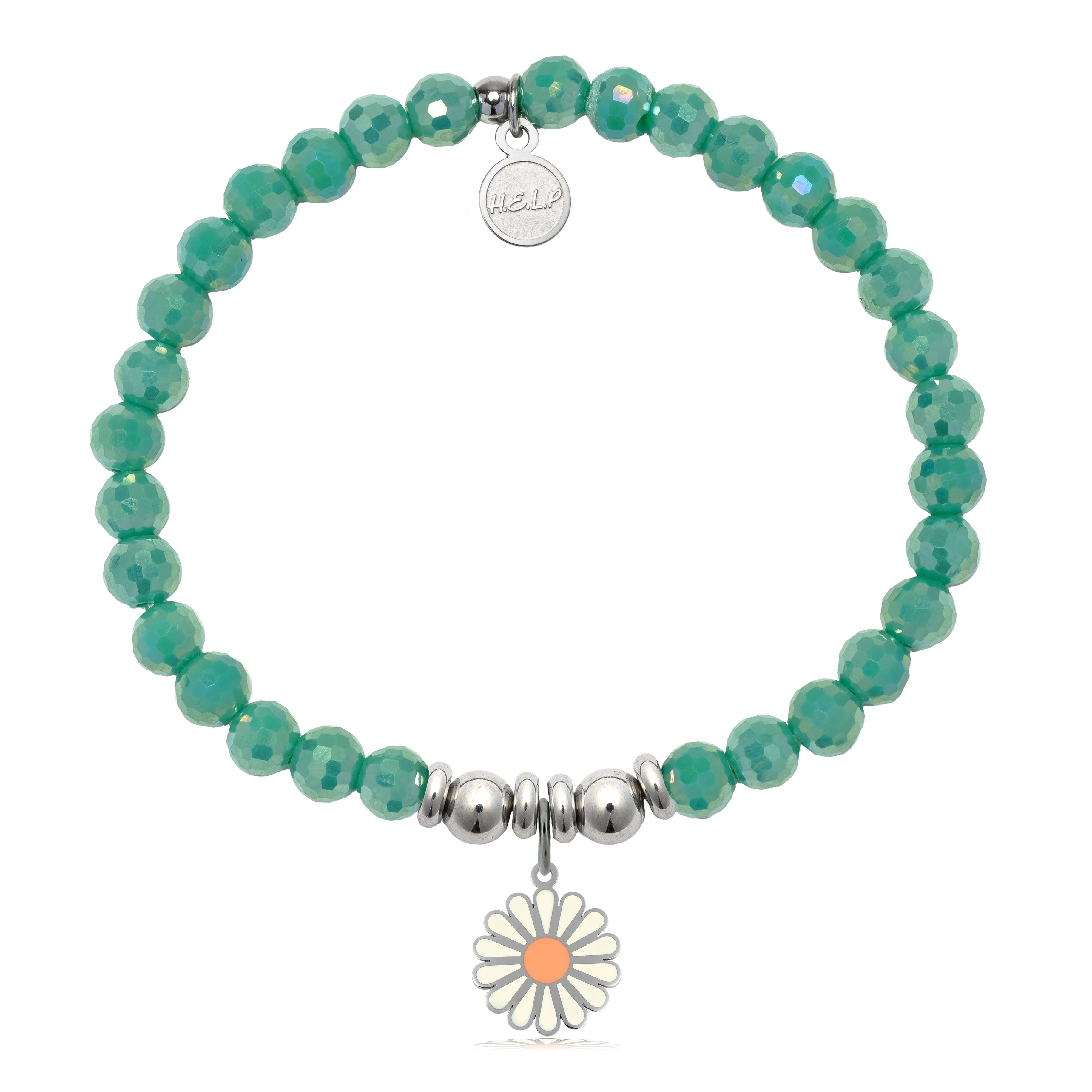 HELP by TJ Daisy Enamel Charm with Green Crystal Charity Bracelet