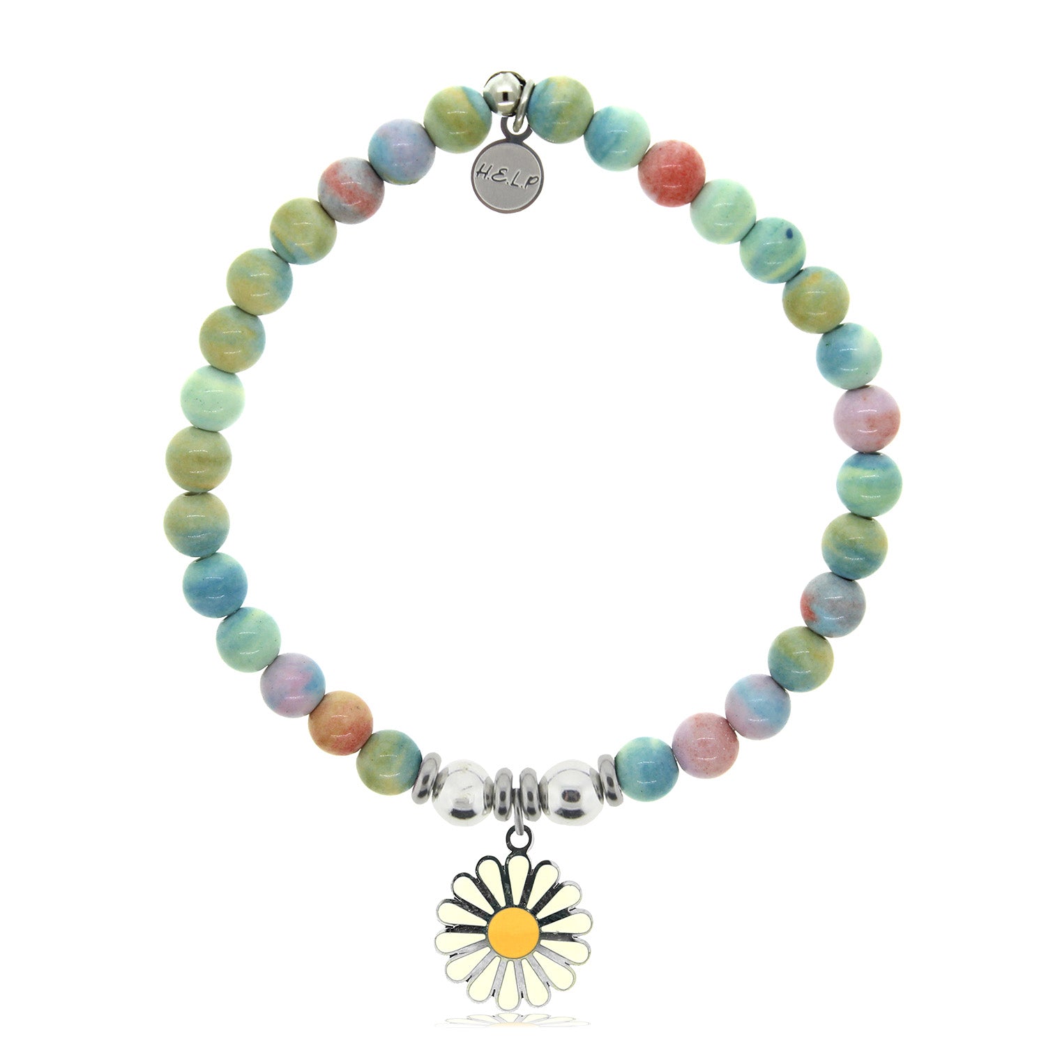 HELP by TJ Daisy Enamel Charm with Pastel Jade Charity Bracelet