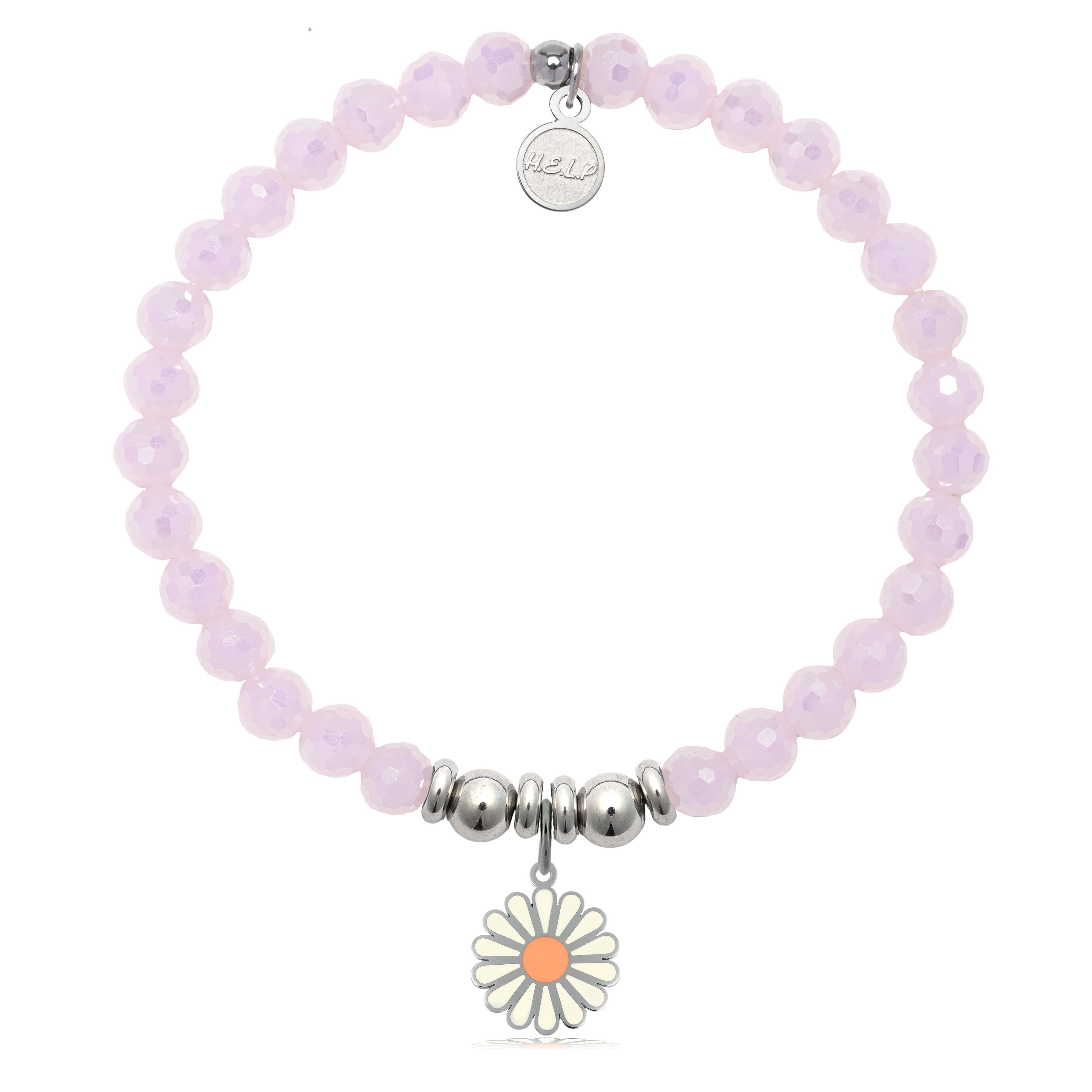 HELP by TJ Daisy Enamel Charm with Pink Crystal Charity Bracelet