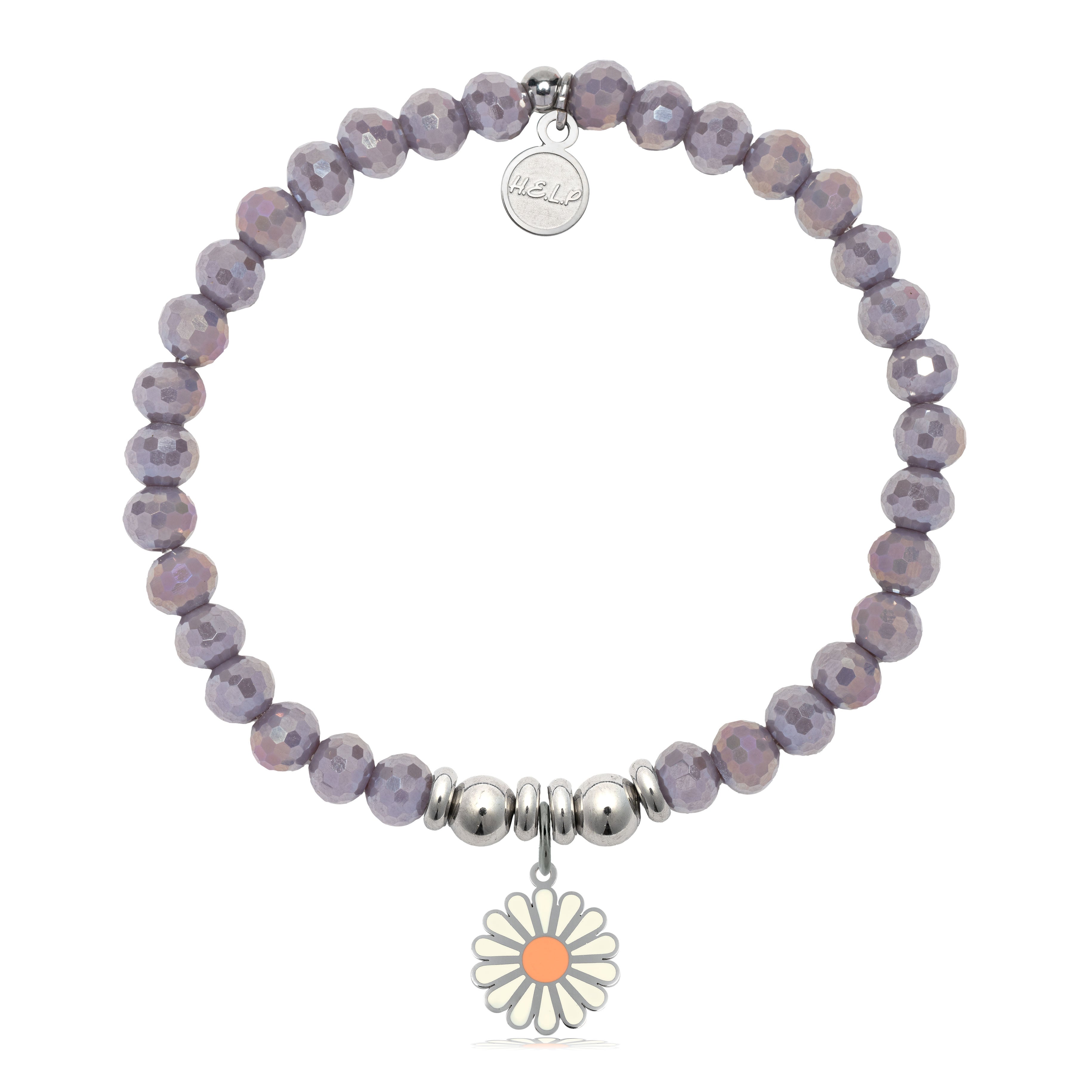 HELP by TJ Daisy Enamel Charm with Purple Crystal Charity Bracelet