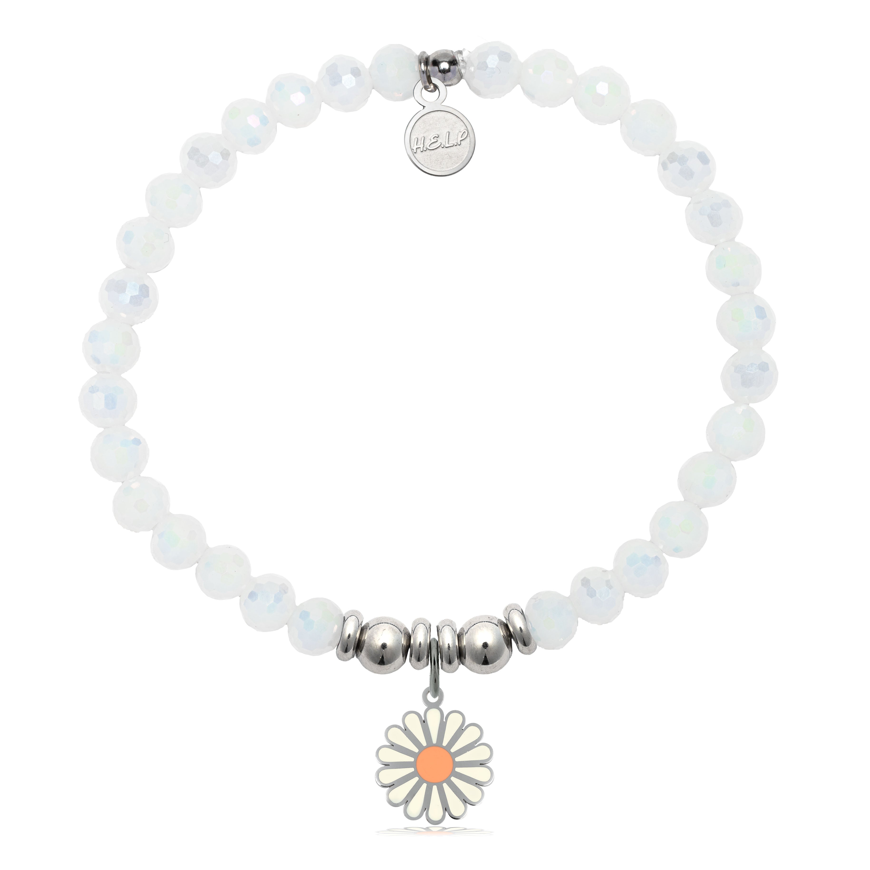 HELP by TJ Daisy Enamel Charm with White Crystal Charity Bracelet