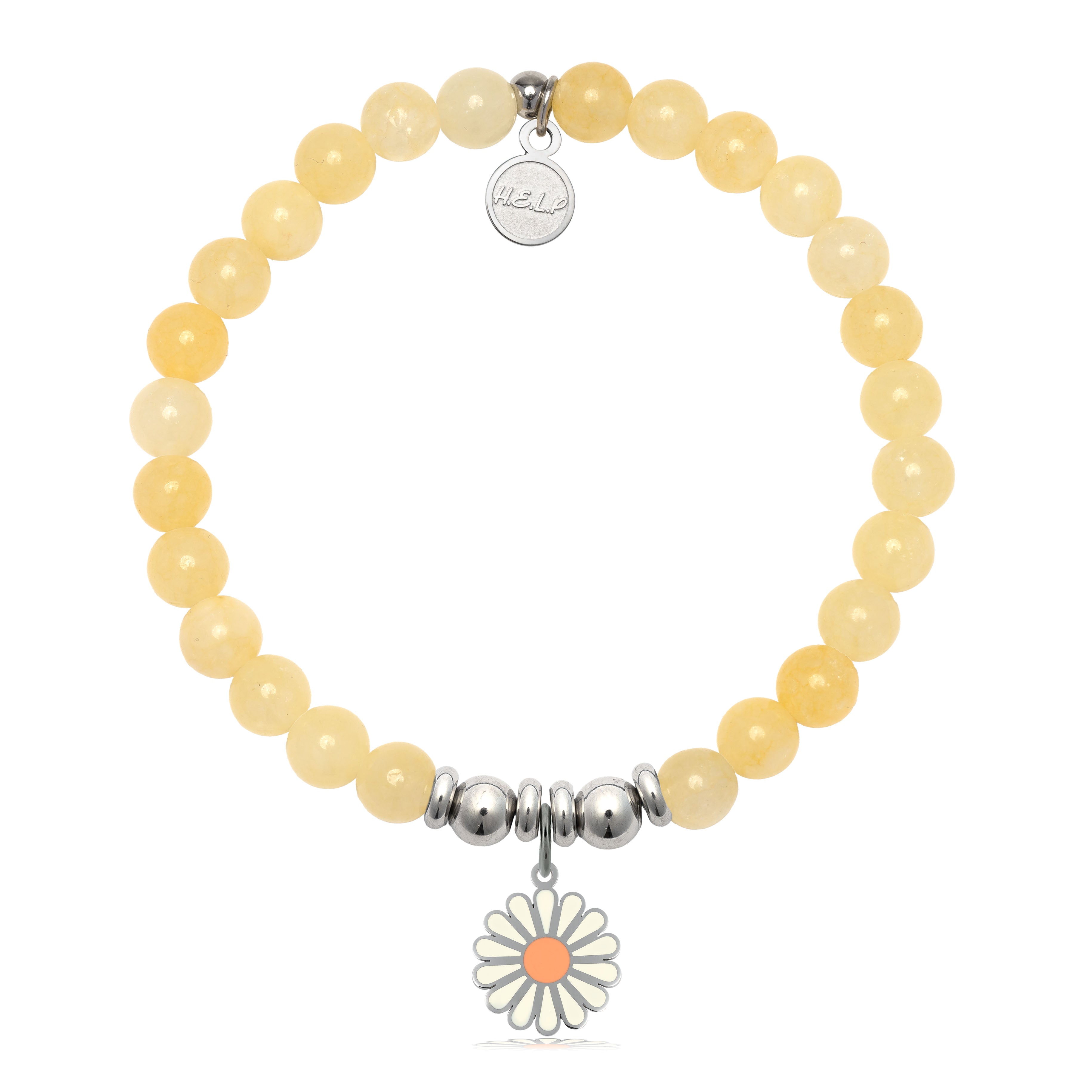 HELP by TJ Daisy Enamel Charm with Yellow Jade Charity Bracelet