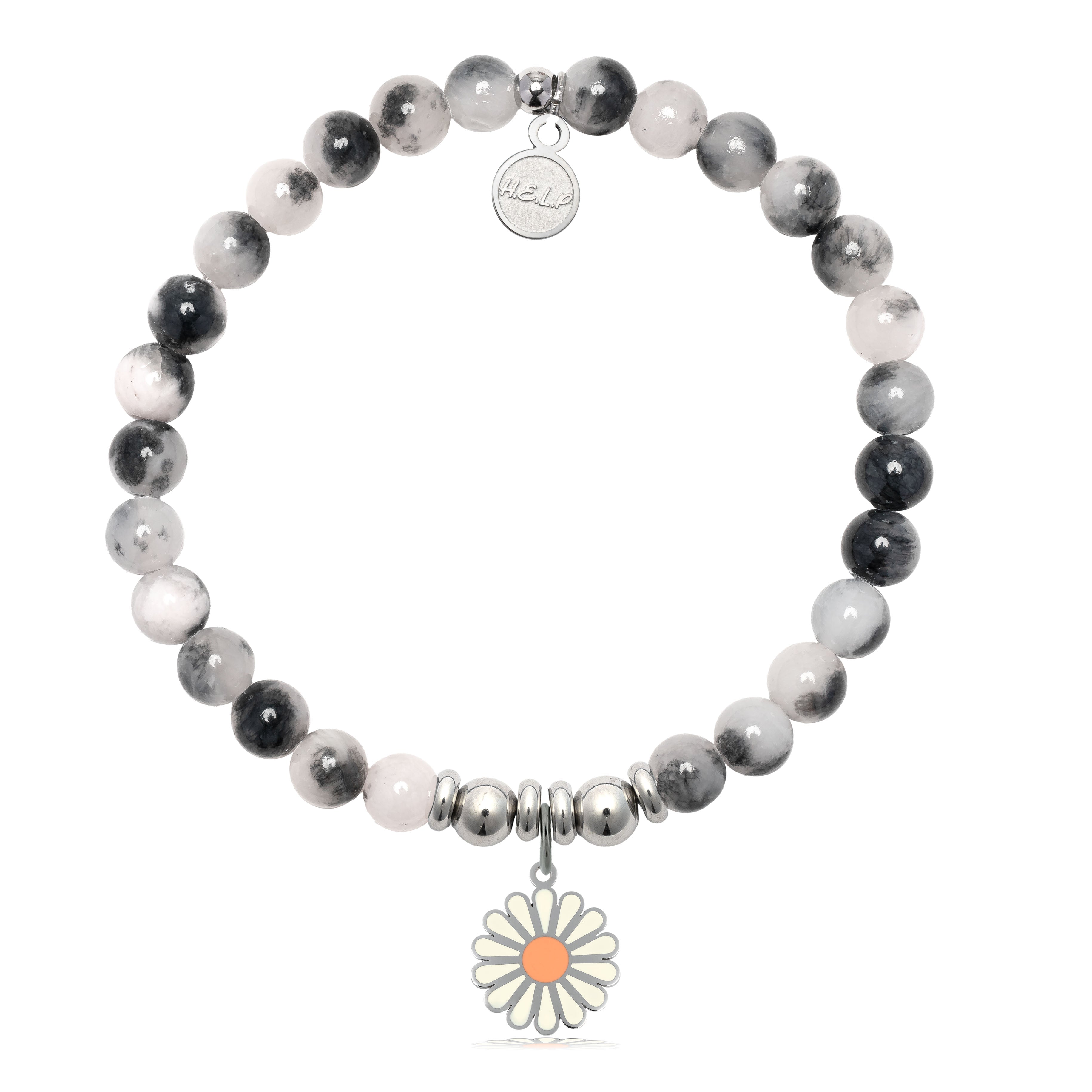 HELP by TJ Daisy Enamel Charm with Zebra Jade Charity Bracelet