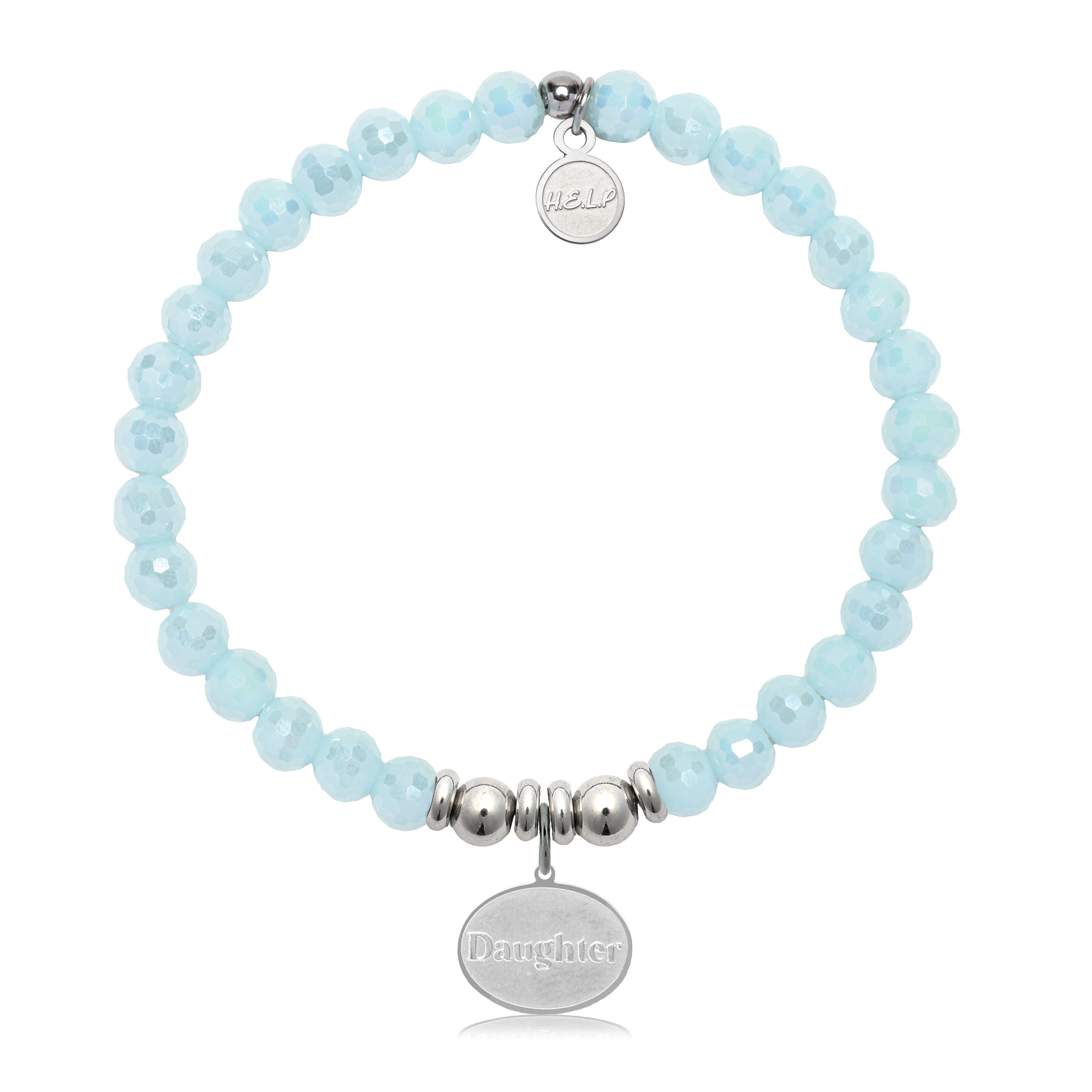 HELP by TJ Daughter Charm with Aqua Crystal Charity Bracelet