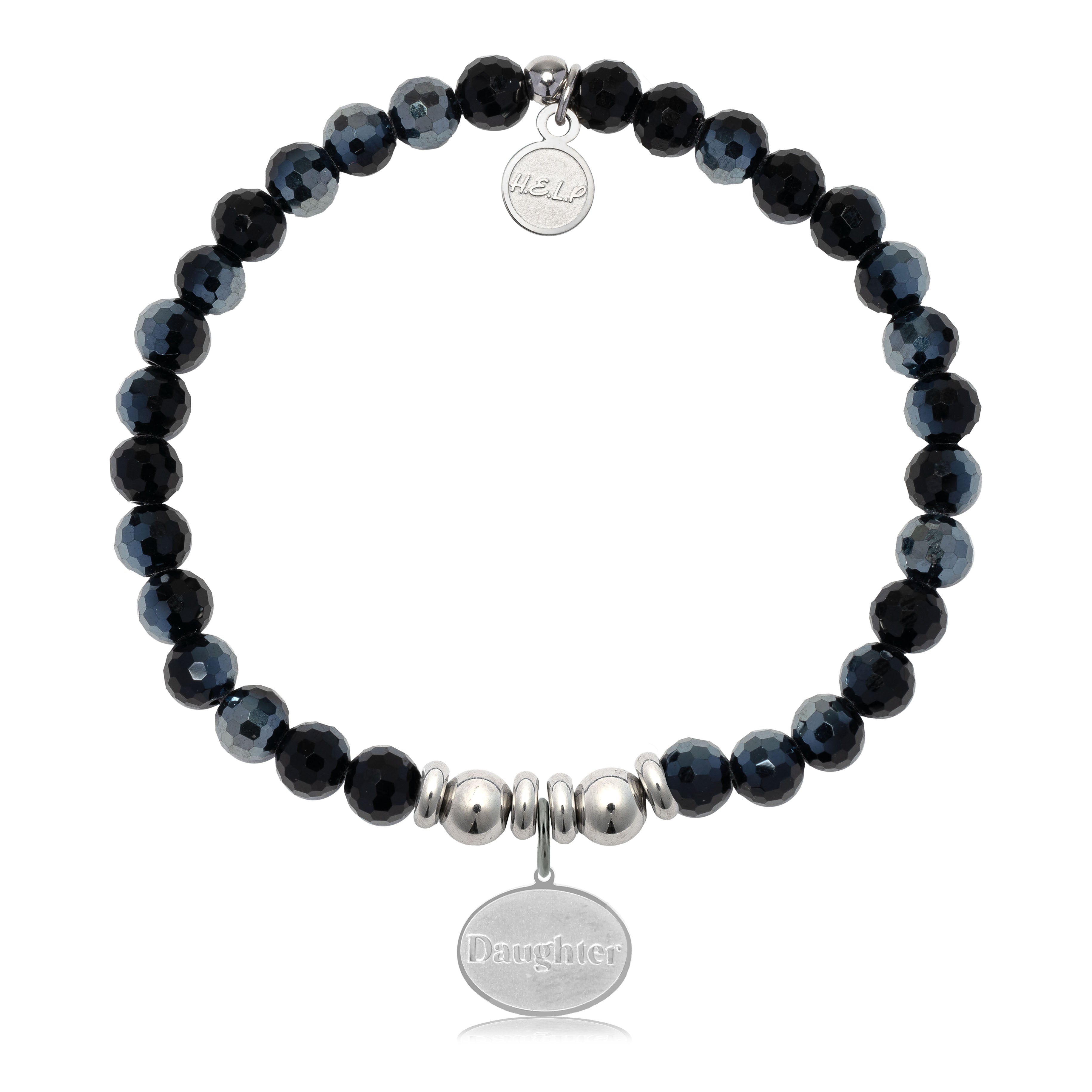 HELP by TJ Daughter Charm with Black Crystal Charity Bracelet
