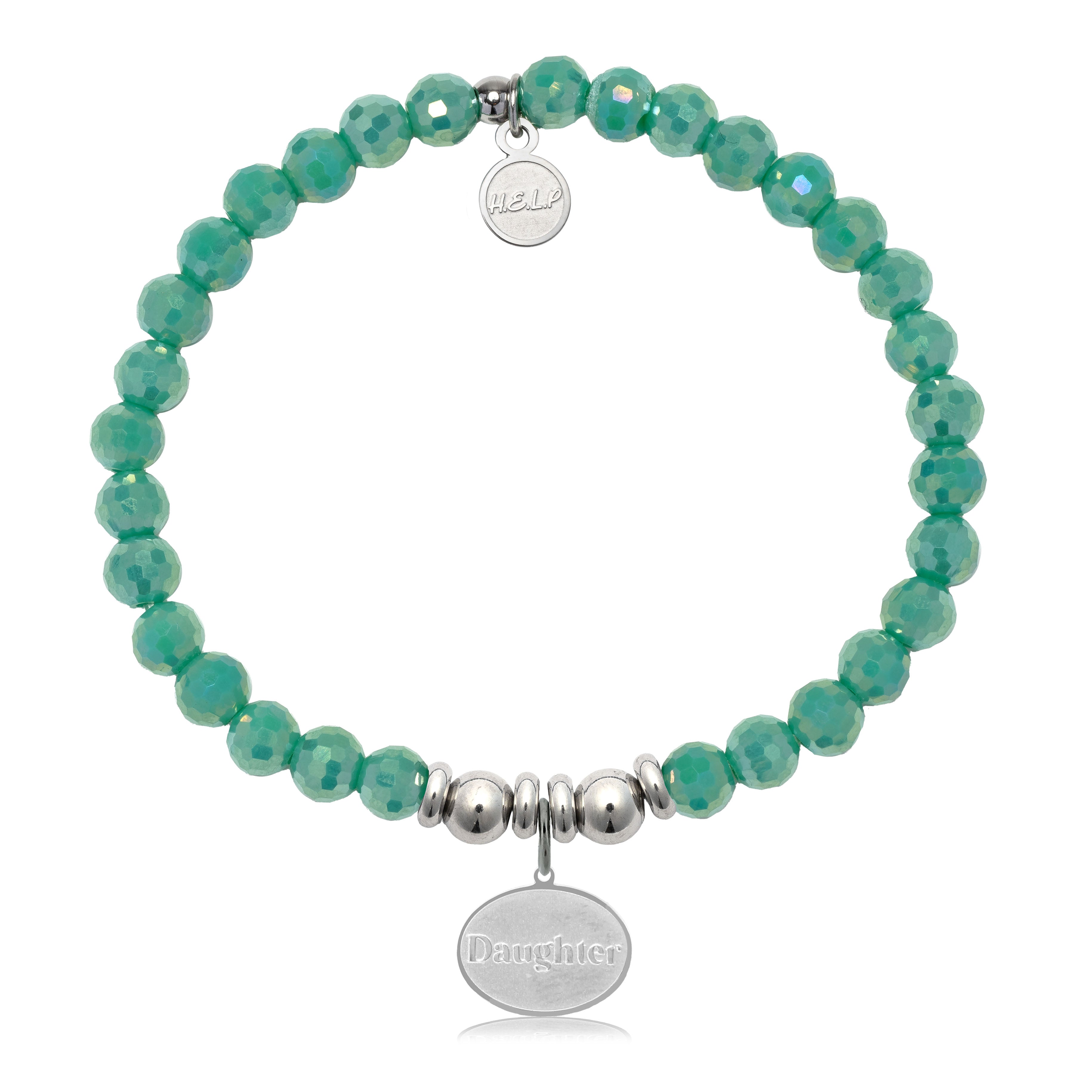 HELP by TJ Daughter Charm with Green Crystal Charity Bracelet