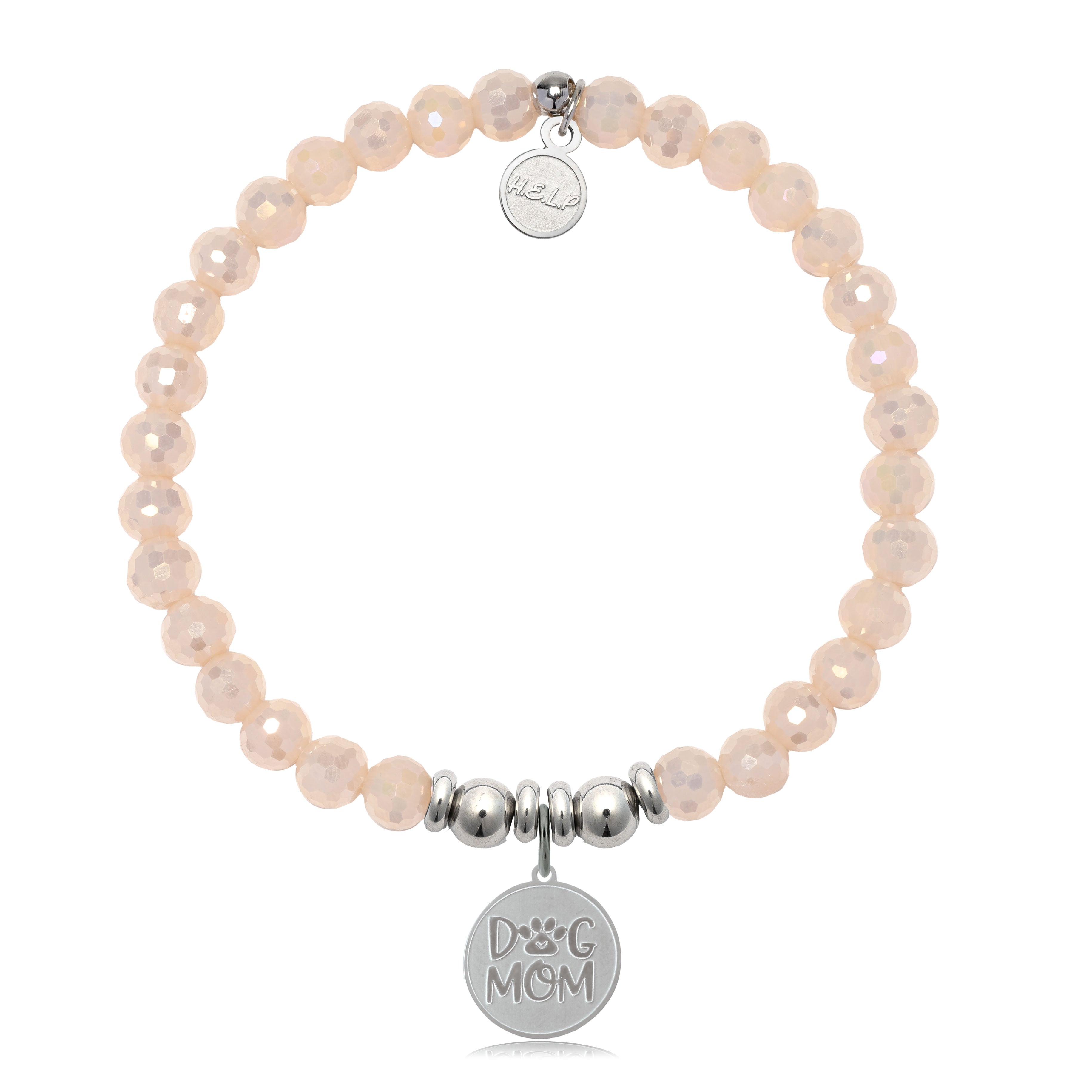 HELP by TJ Dog Mom Charm with Beige Crystal Charity Bracelet