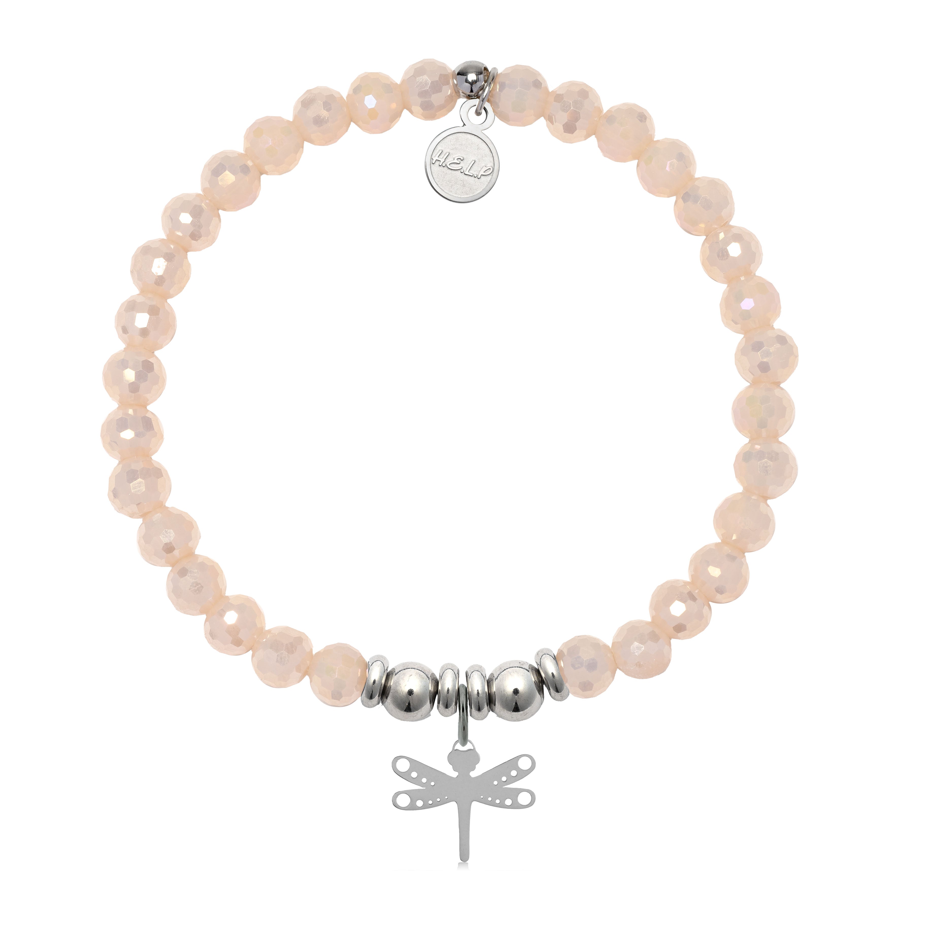 HELP by TJ Dragonfly Charm with Beige Crystal Charity Bracelet