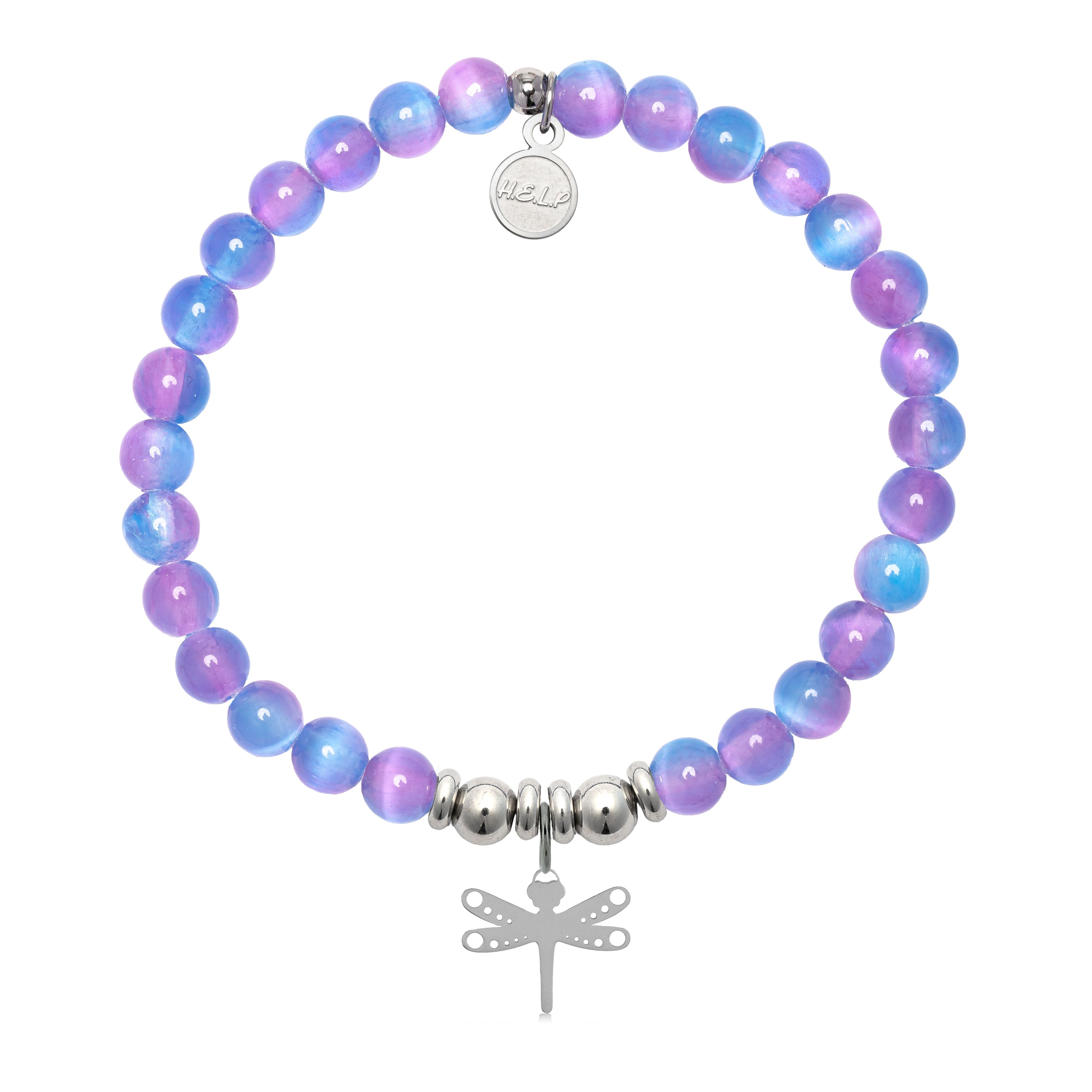HELP by TJ Dragonfly Charm with Periwinkle Selenite Charity Bracelet