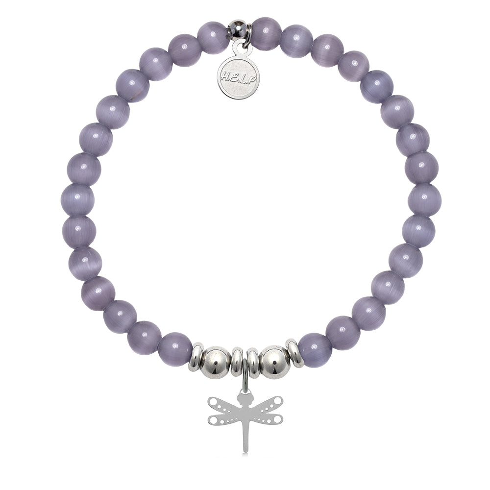 HELP by TJ Dragonfly Charm with Purple Cats Eye Charity Bracelet
