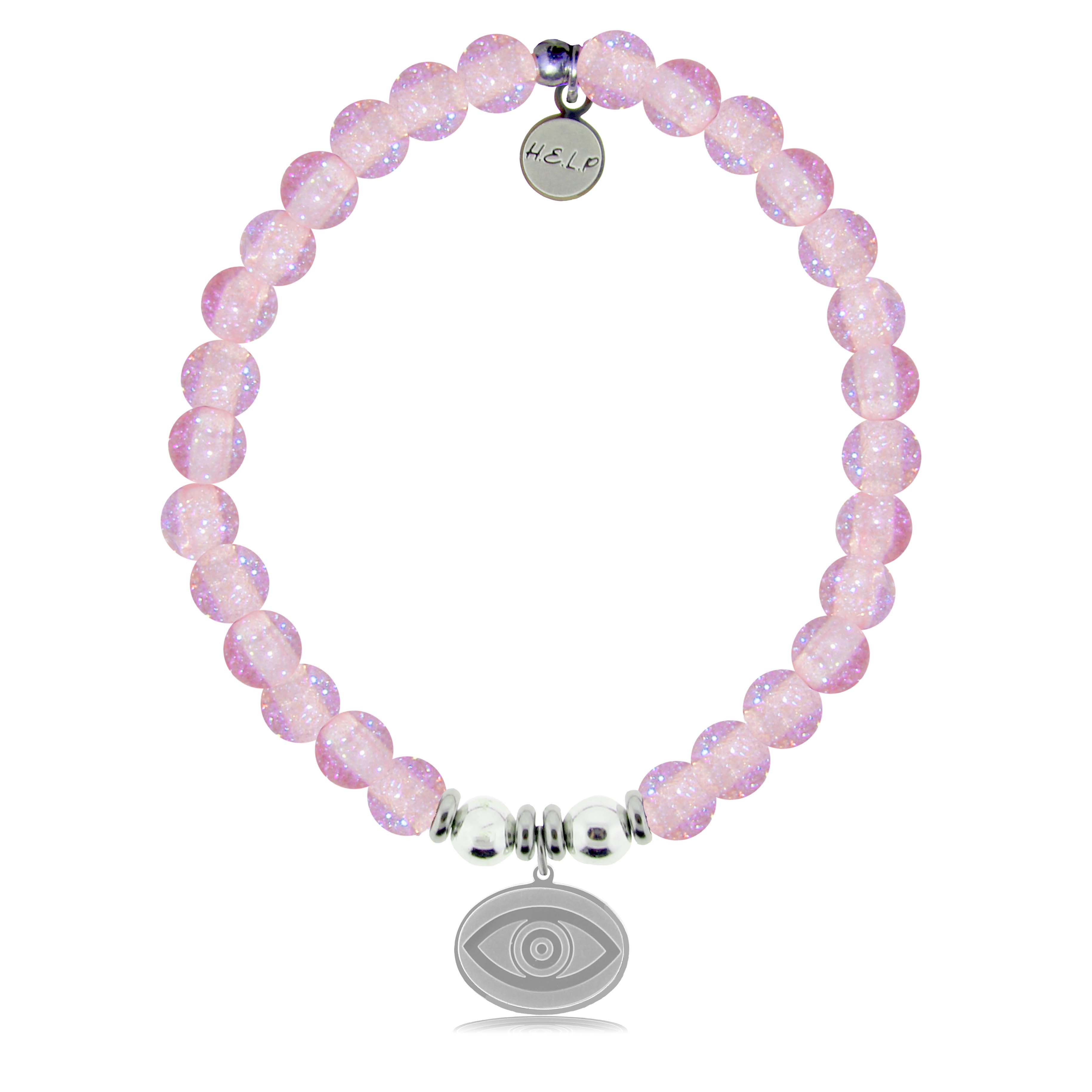 HELP by TJ Evil Eye Charm with Pink Glass Shimmer Charity Bracelet