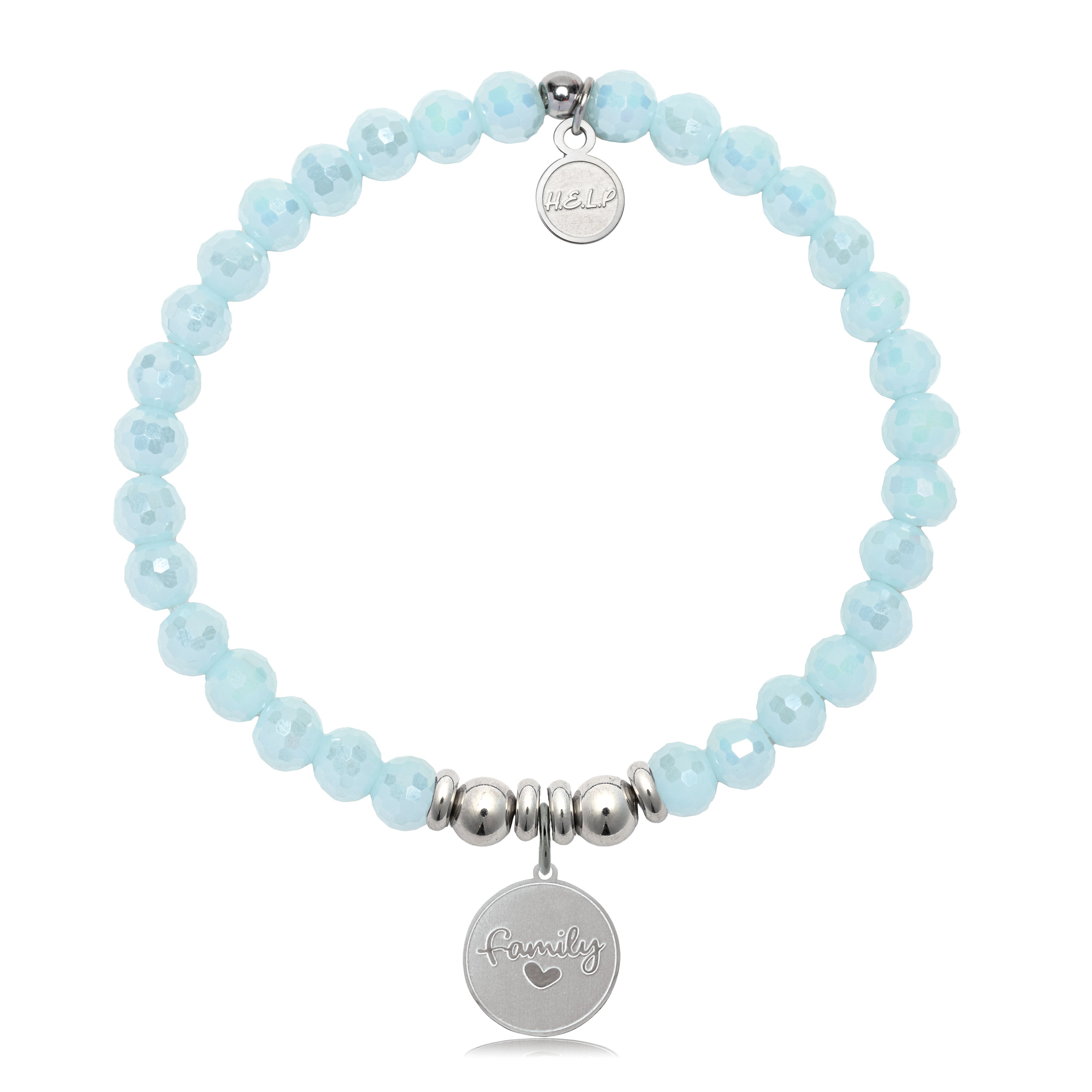 HELP by TJ Family Charm with Aqua Crystal Charity Bracelet