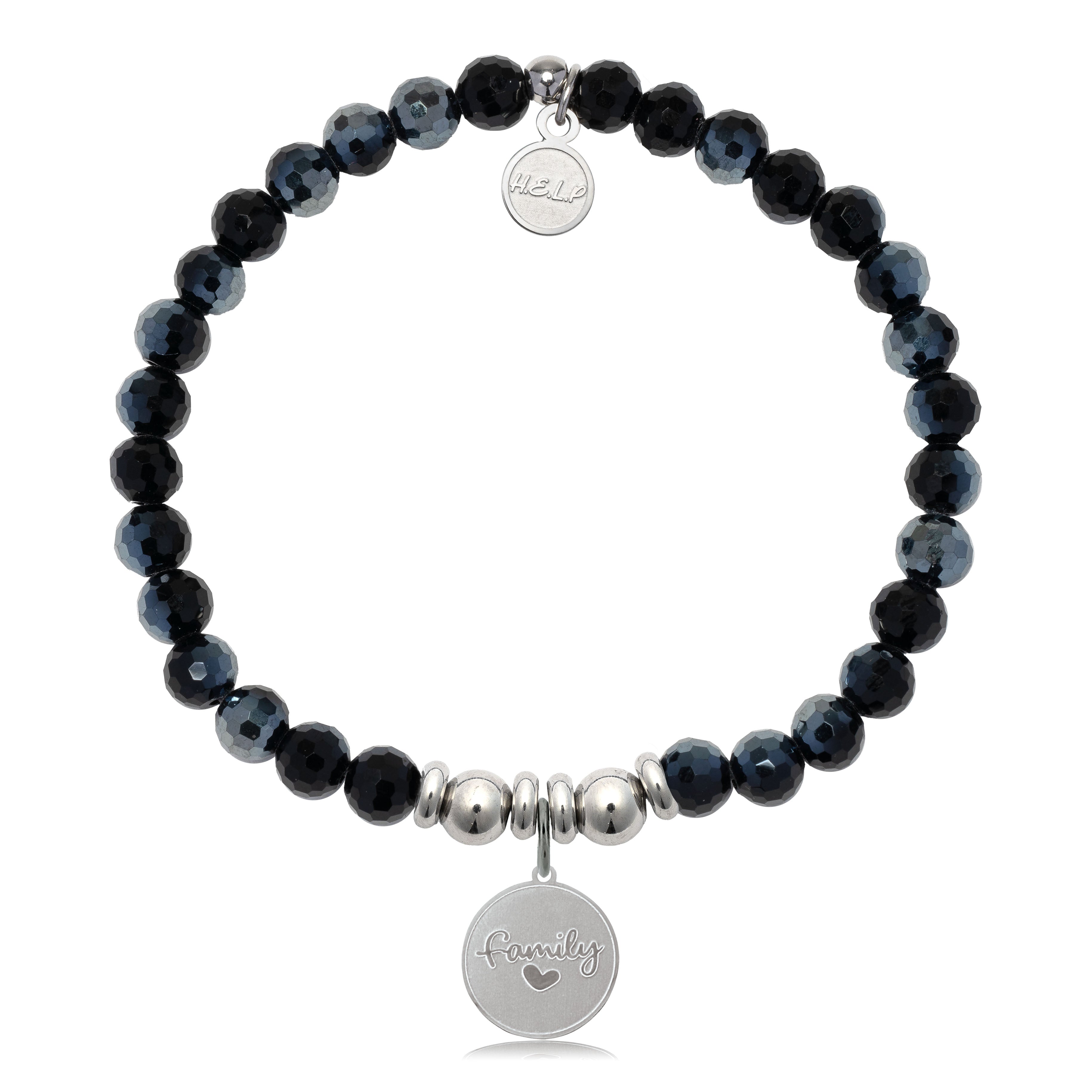 HELP by TJ Family Charm with Black Crystal Charity Bracelet