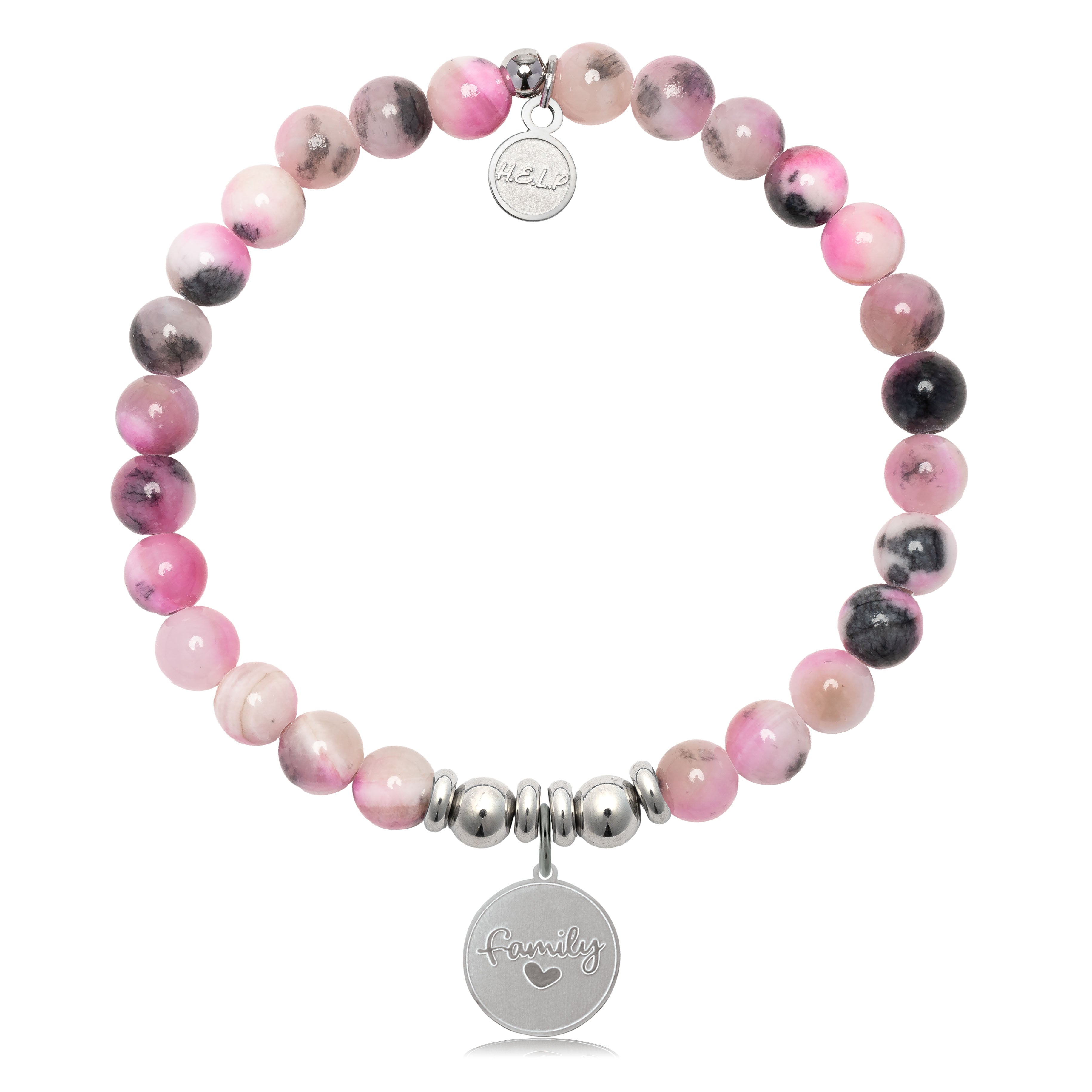 HELP by TJ Family Charm with Pink Zebra Jade Charity Bracelet