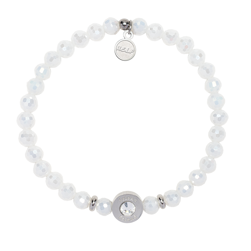 HELP by TJ Family Collection: Friend Bead with White Crystal Charity Bracelet