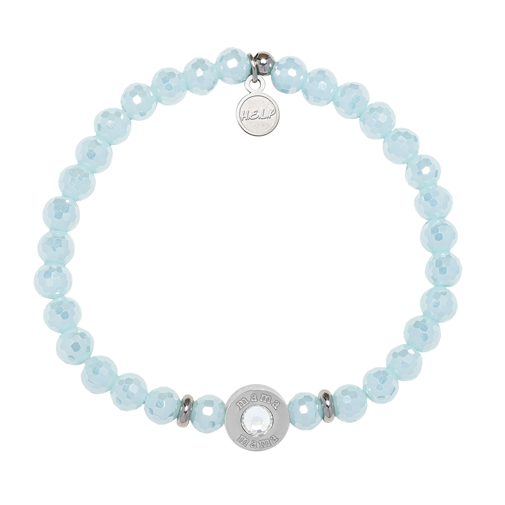 HELP by TJ Family Collection: Mama Bead White CZ with Aqua Crystal Charity Bracelet