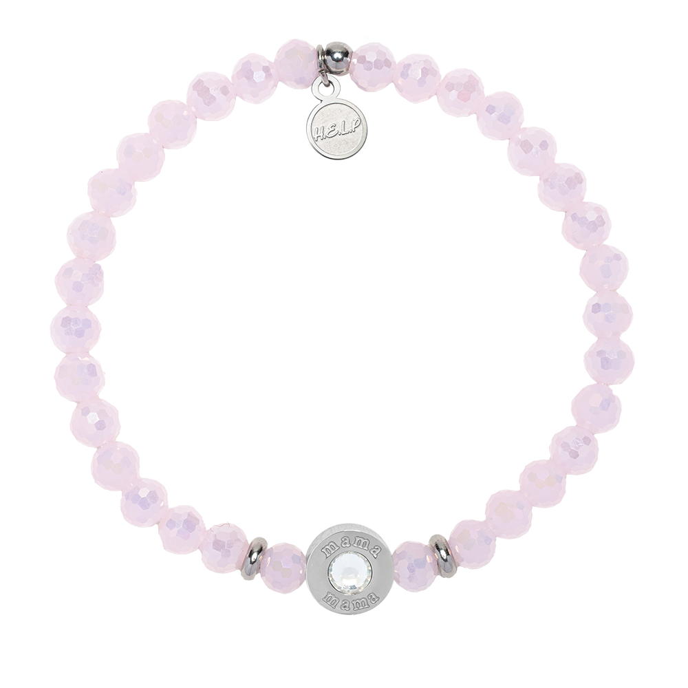 HELP by TJ Family Collection: Mama Bead White CZ with Pink Crystal Charity Bracelet