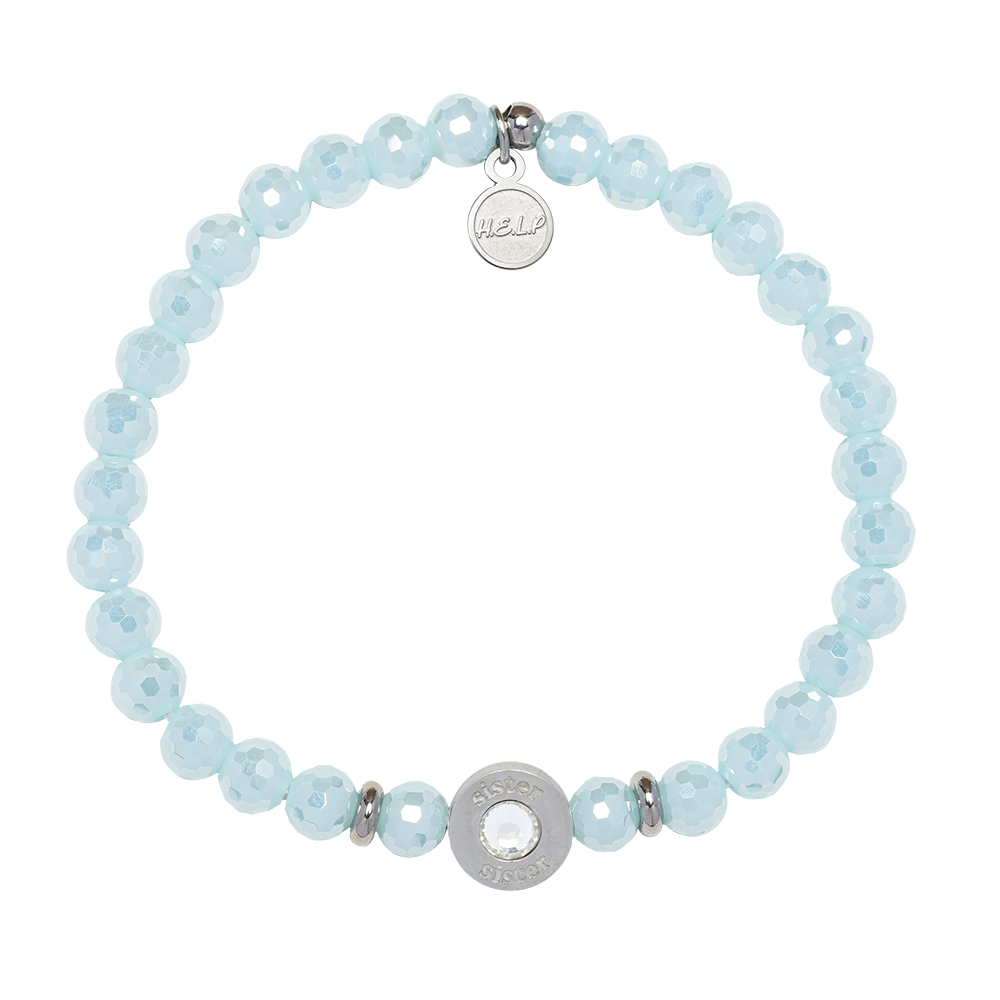 HELP by TJ Family Collection: Sister Bead with Aqua Crystal Charity Bracelet