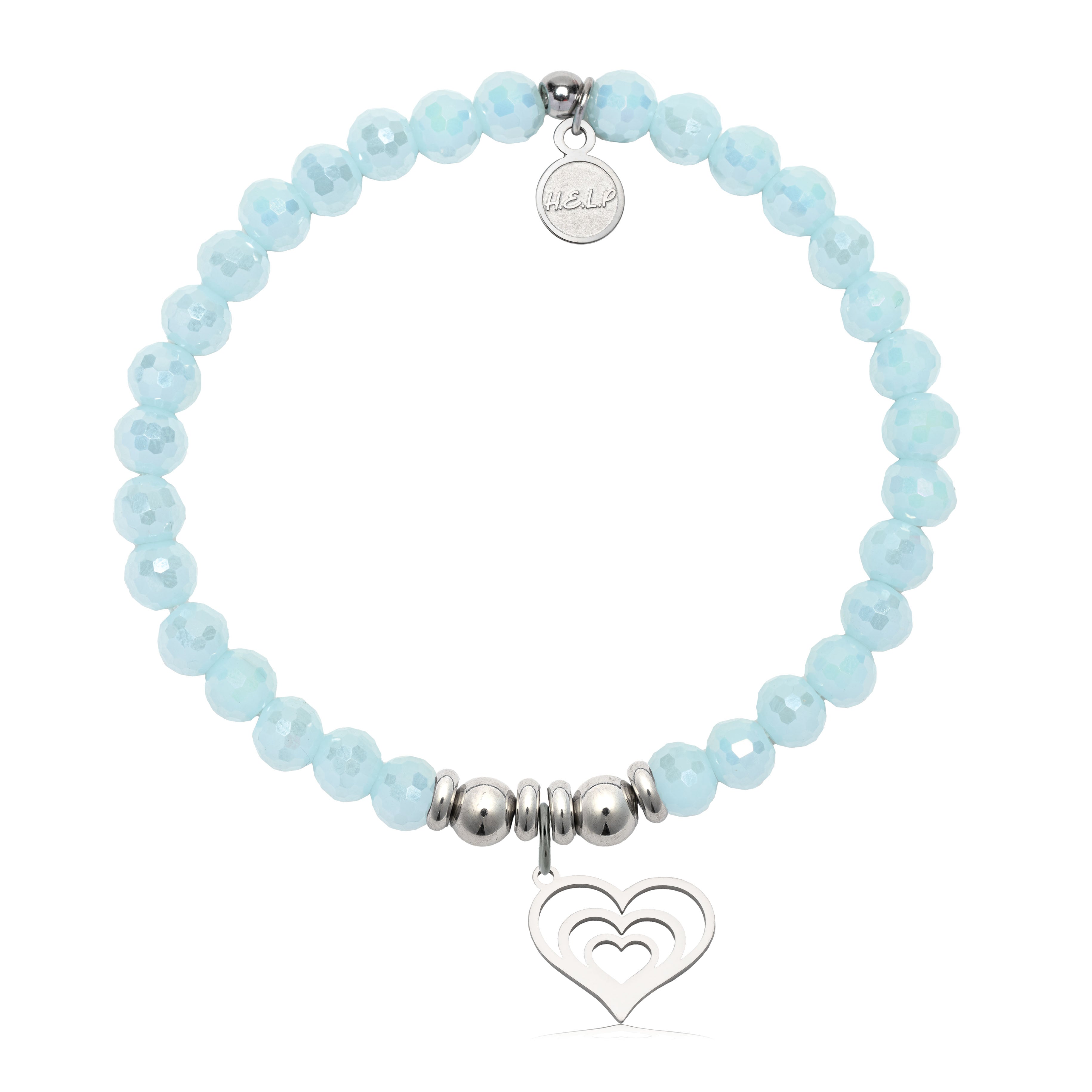HELP by TJ Family Heart Charm with Aqua Crystal Charity Bracelet