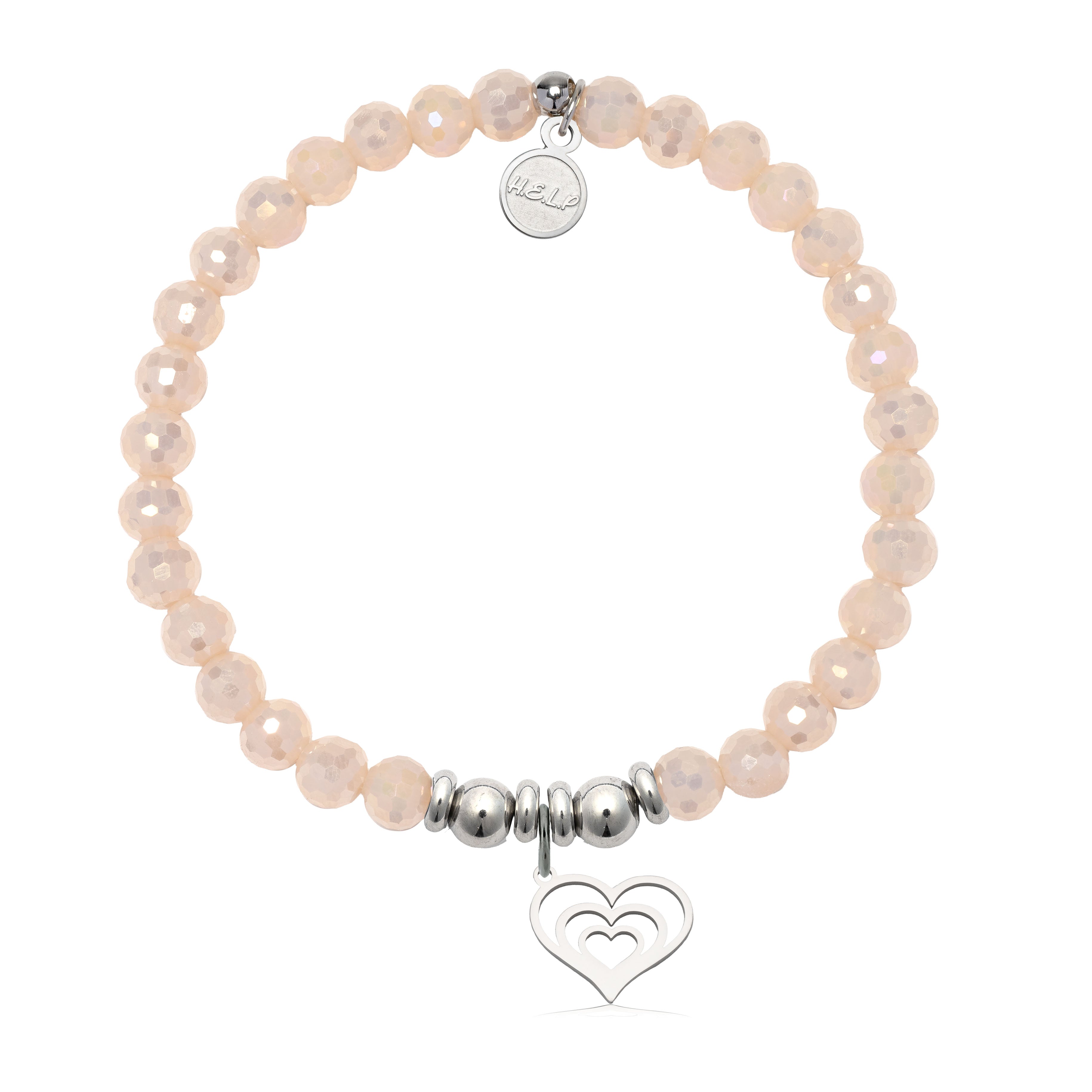 HELP by TJ Family Heart Charm with Beige Crystal Charity Bracelet