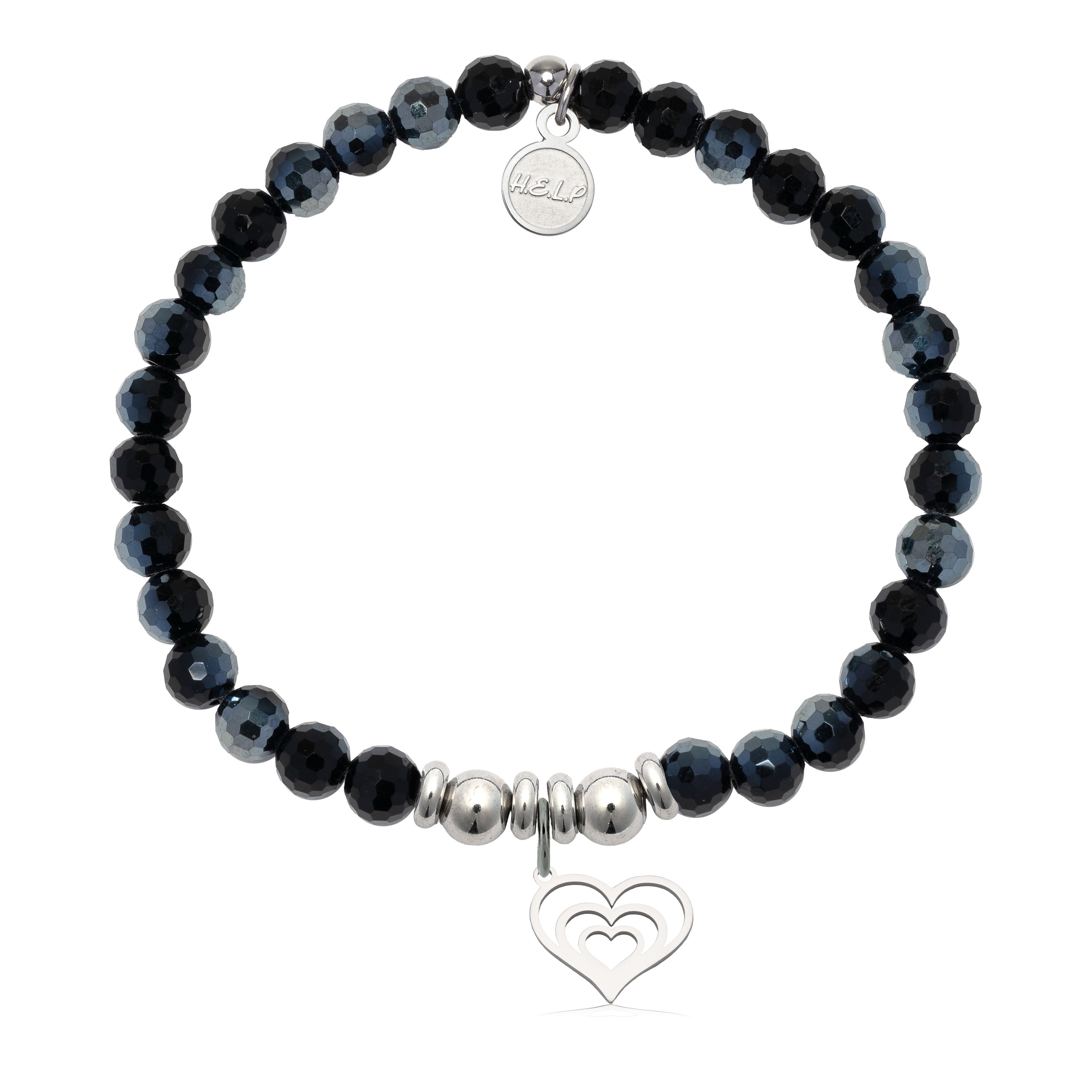 HELP by TJ Family Heart Charm with Black Crystal Charity Bracelet
