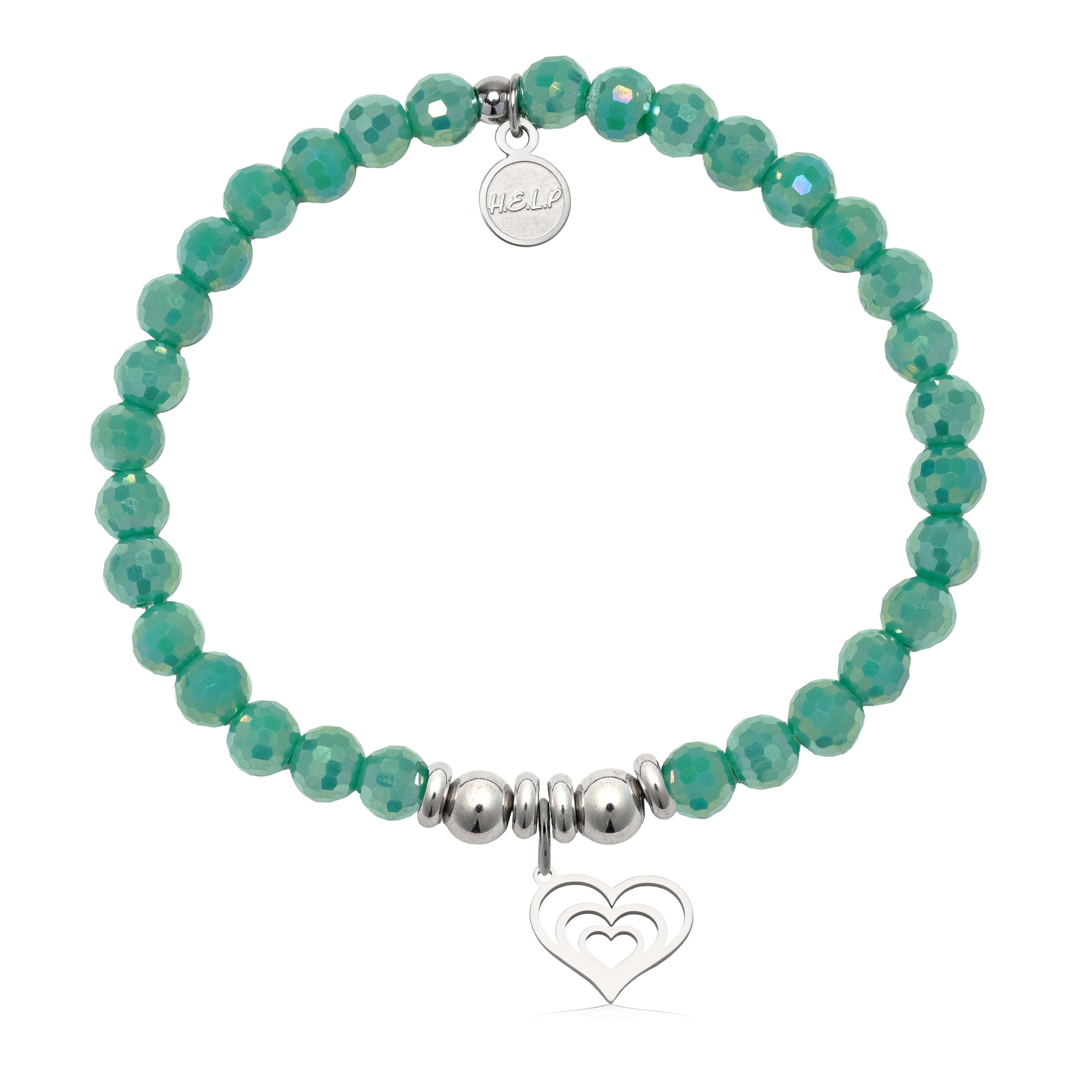HELP by TJ Family Heart Charm with Green Crystal Charity Bracelet