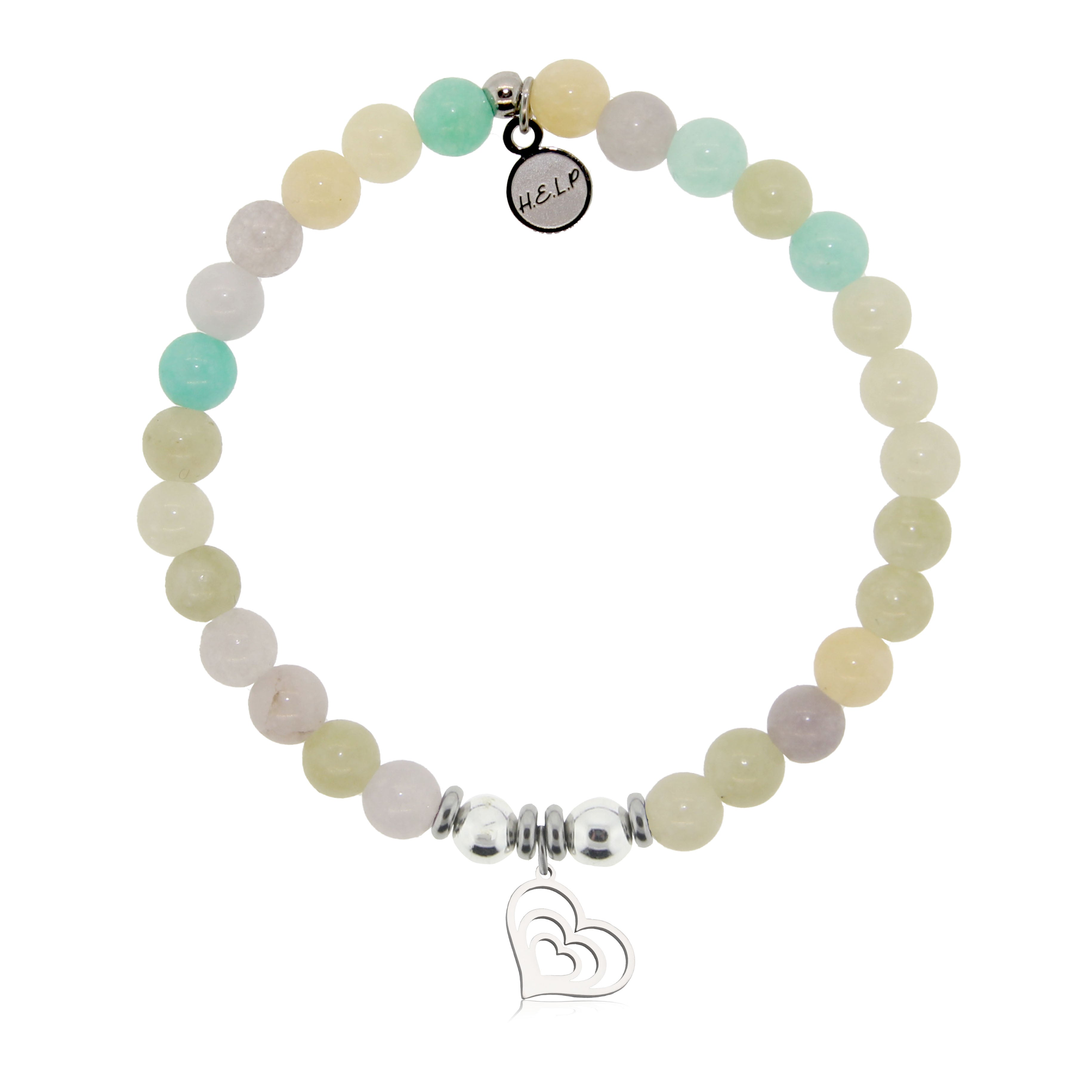 HELP by TJ Family Heart Charm with Green Yellow Jade Charity Bracelet