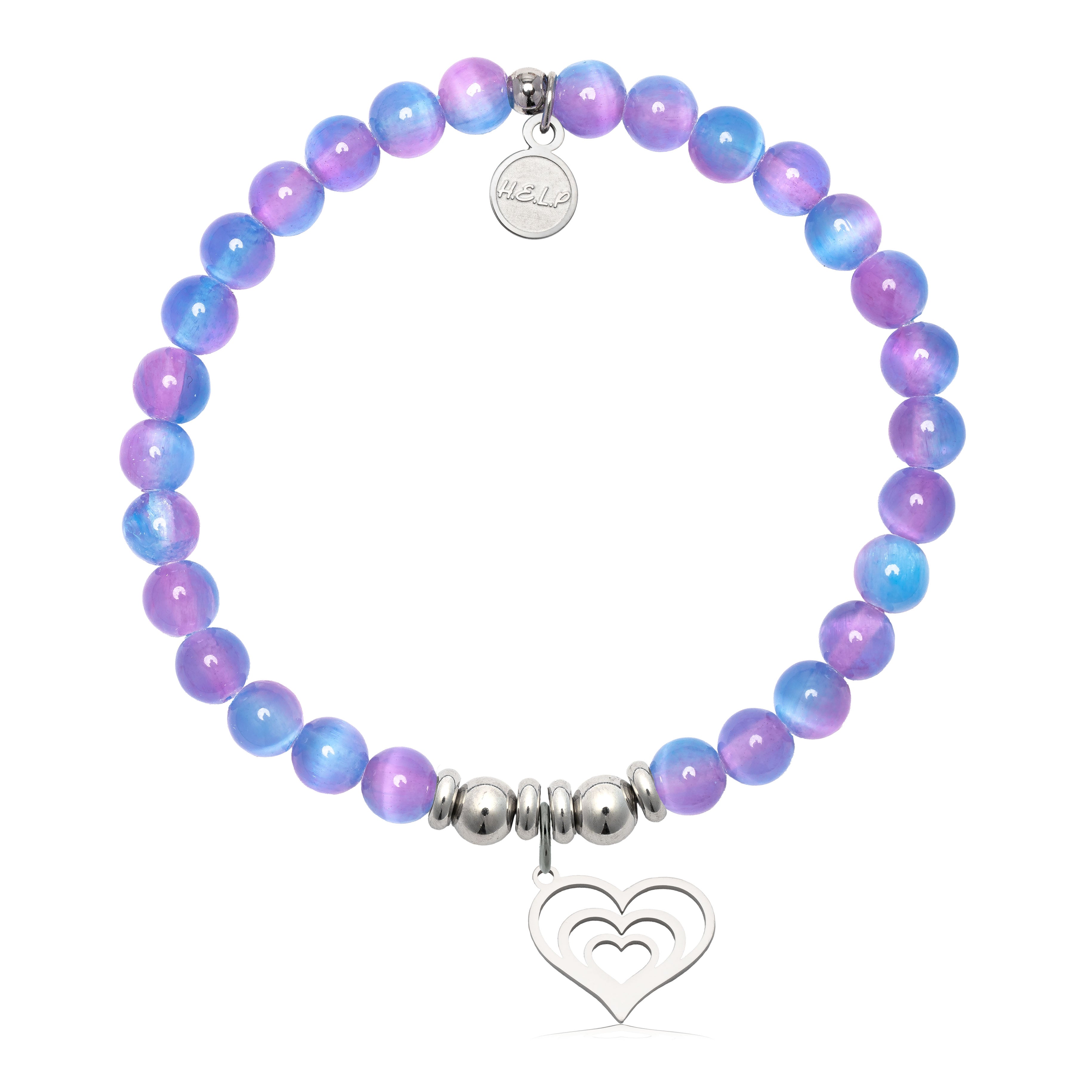 HELP by TJ Family Heart Charm with Periwinkle Selenite Charity Bracelet