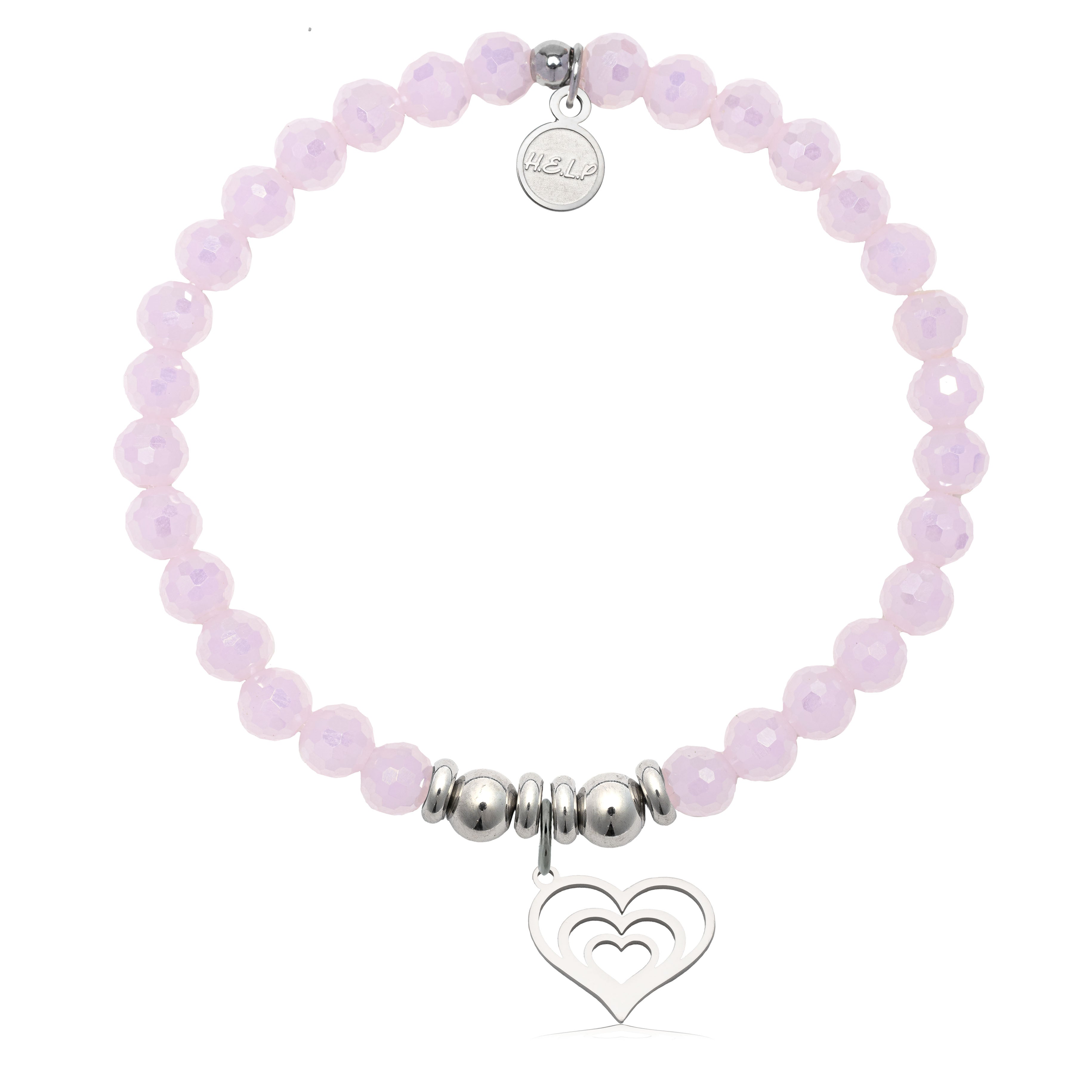 HELP by TJ Family Heart Charm with Pink Crystal Charity Bracelet