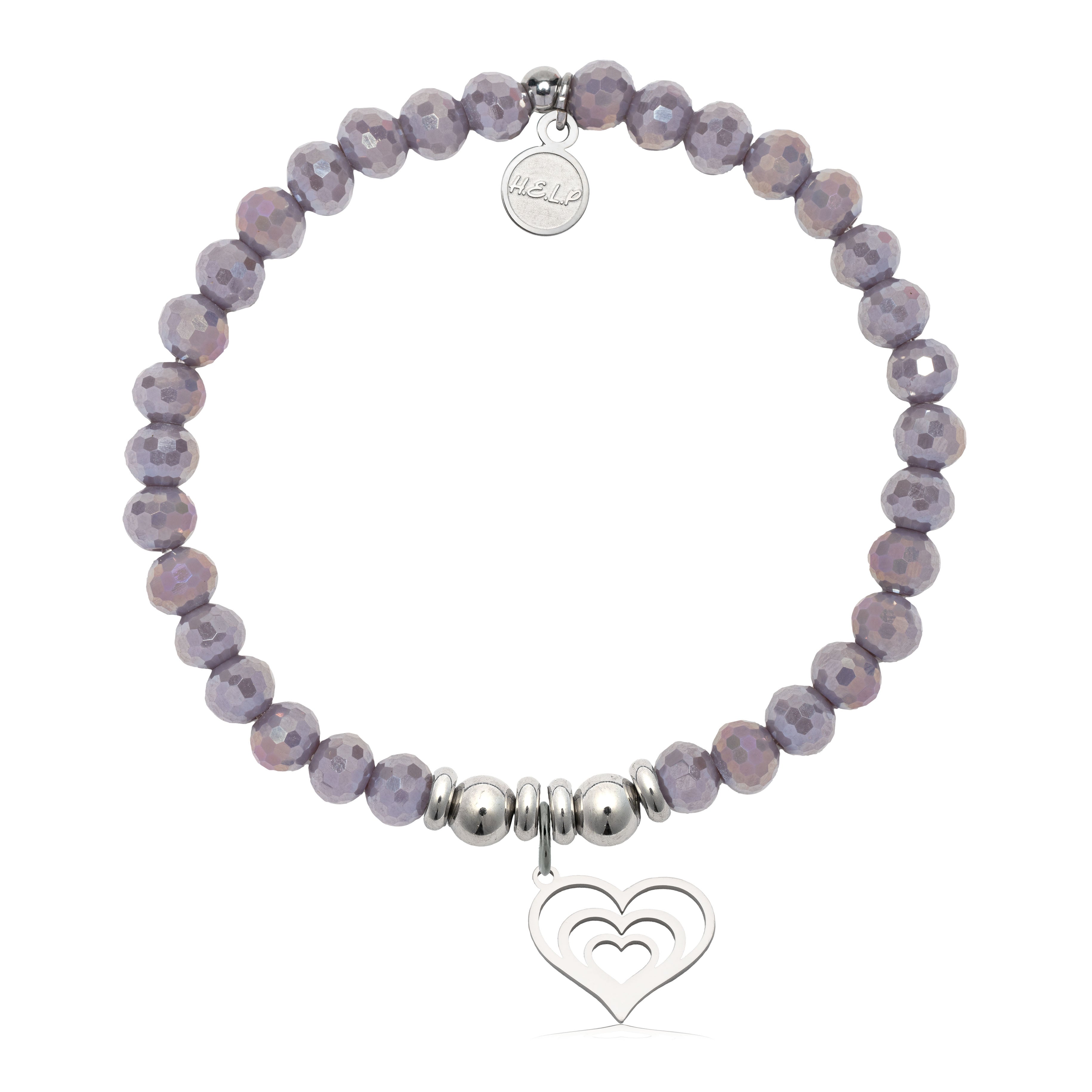 HELP by TJ Family Heart Charm with Purple Crystal Charity Bracelet