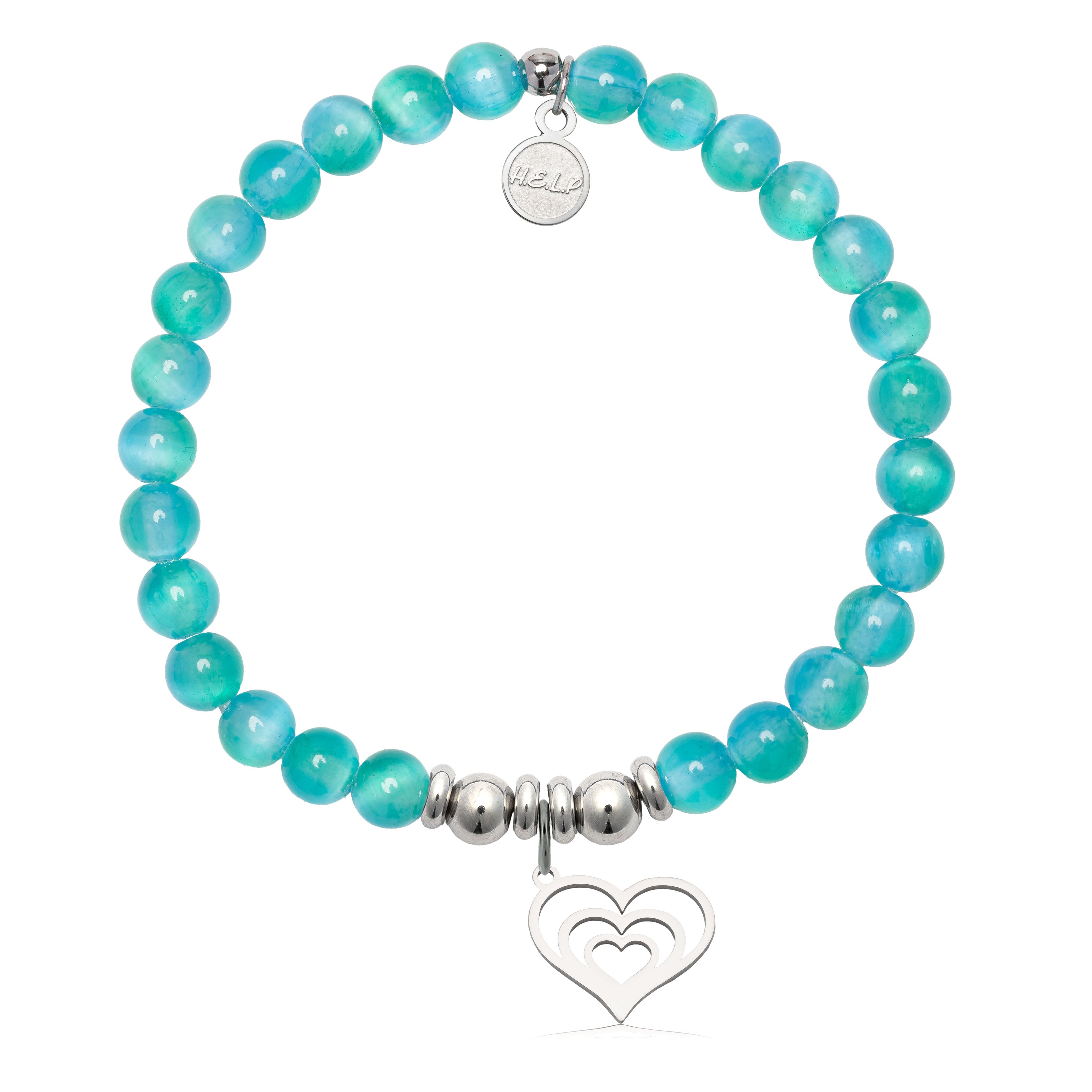 HELP by TJ Family Heart Charm with Teal Selenite Charity Bracelet