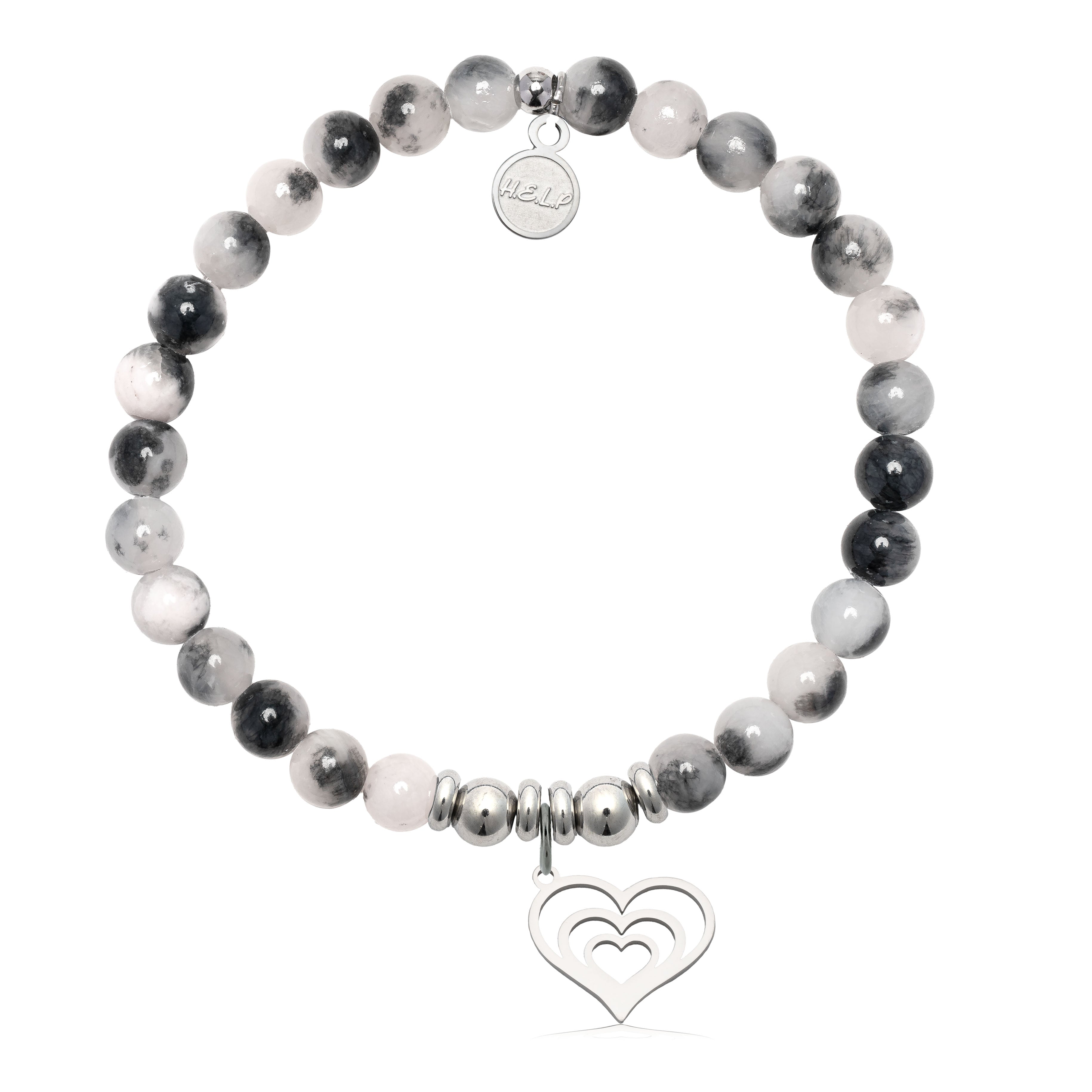 HELP by TJ Family Heart Charm with Zebra Jade Charity Bracelet