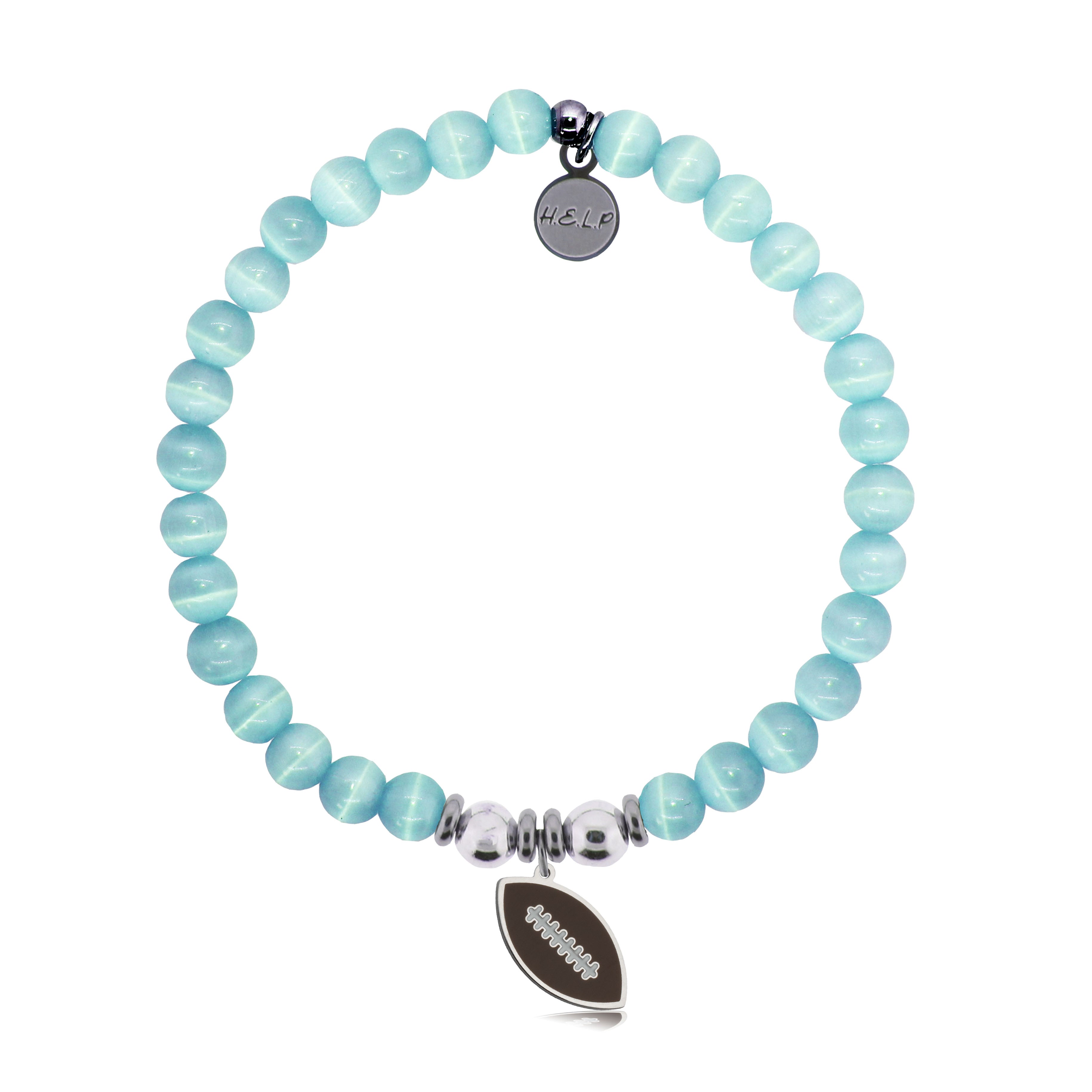 HELP by TJ Football Enamel Charm with Aqua Cats Eye Charity Bracelet