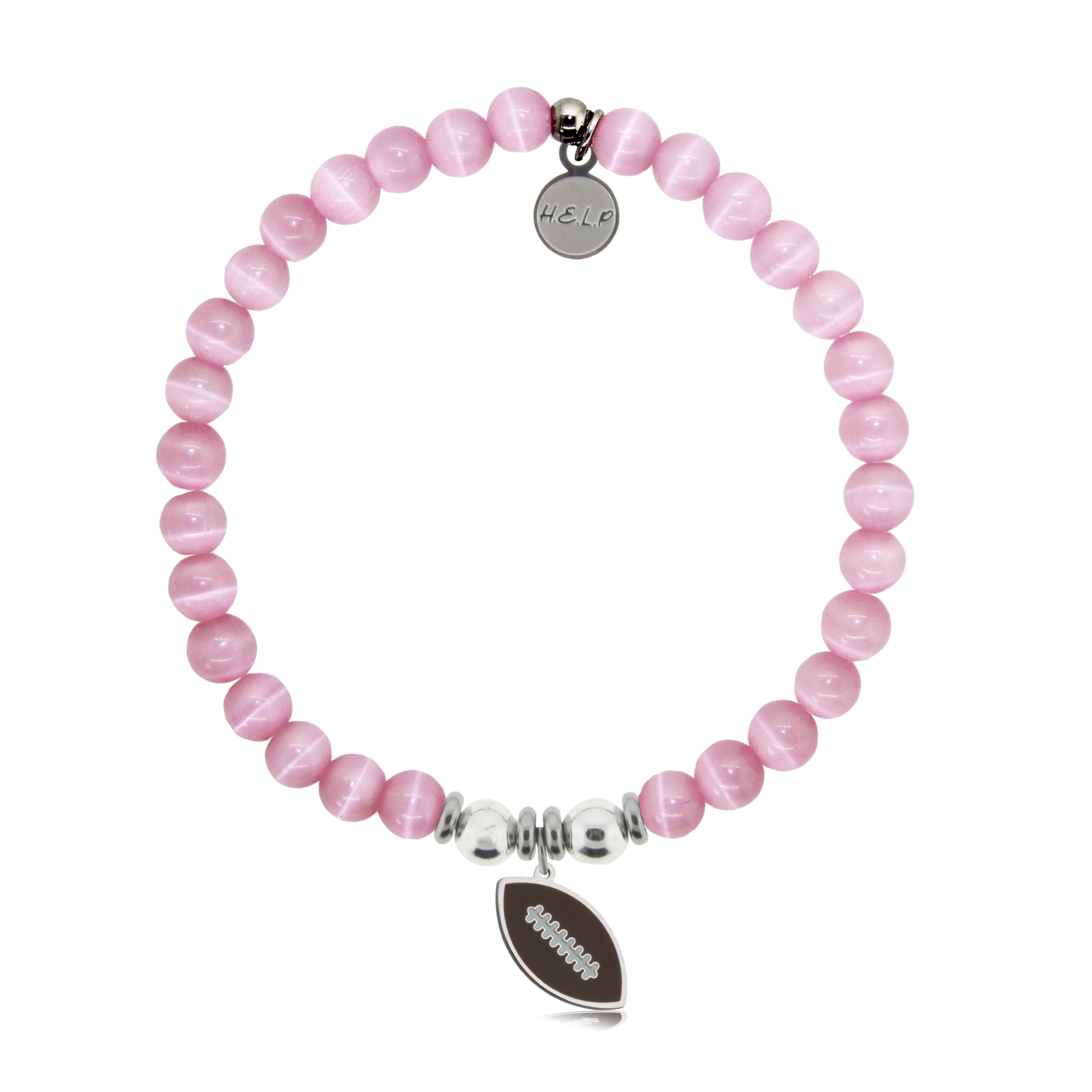 HELP by TJ Football Enamel Charm with Pink Cats Eye Charity Bracelet