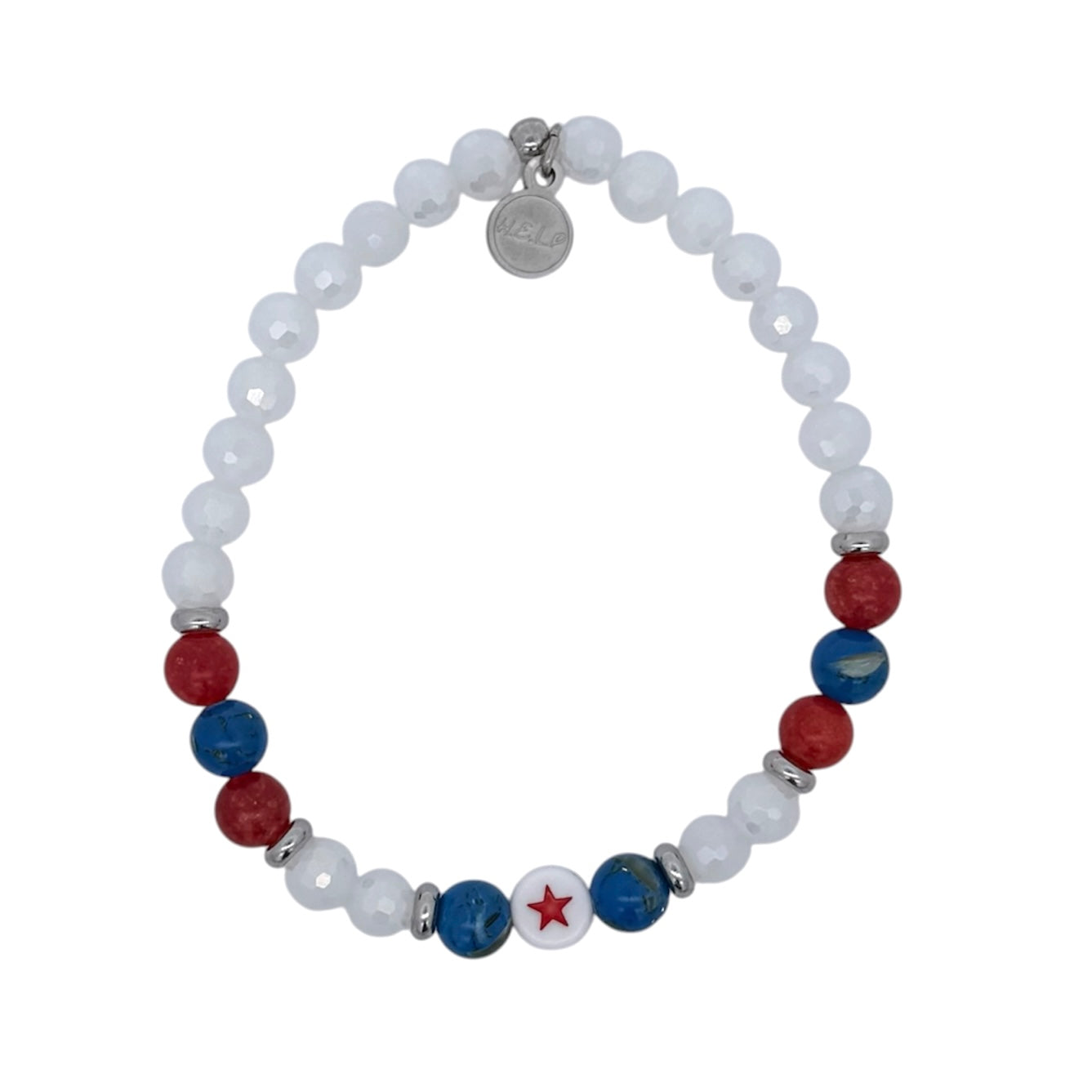 HELP by TJ Freedom with Red Star & White Crystal Gemstone Bracelet