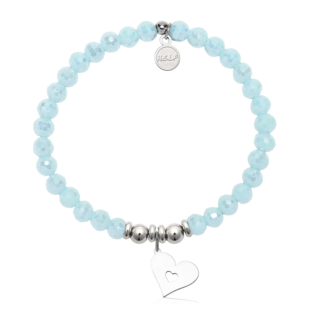 HELP by TJ Friendship Heart Charm with Aqua Crystal Charity Bracelet