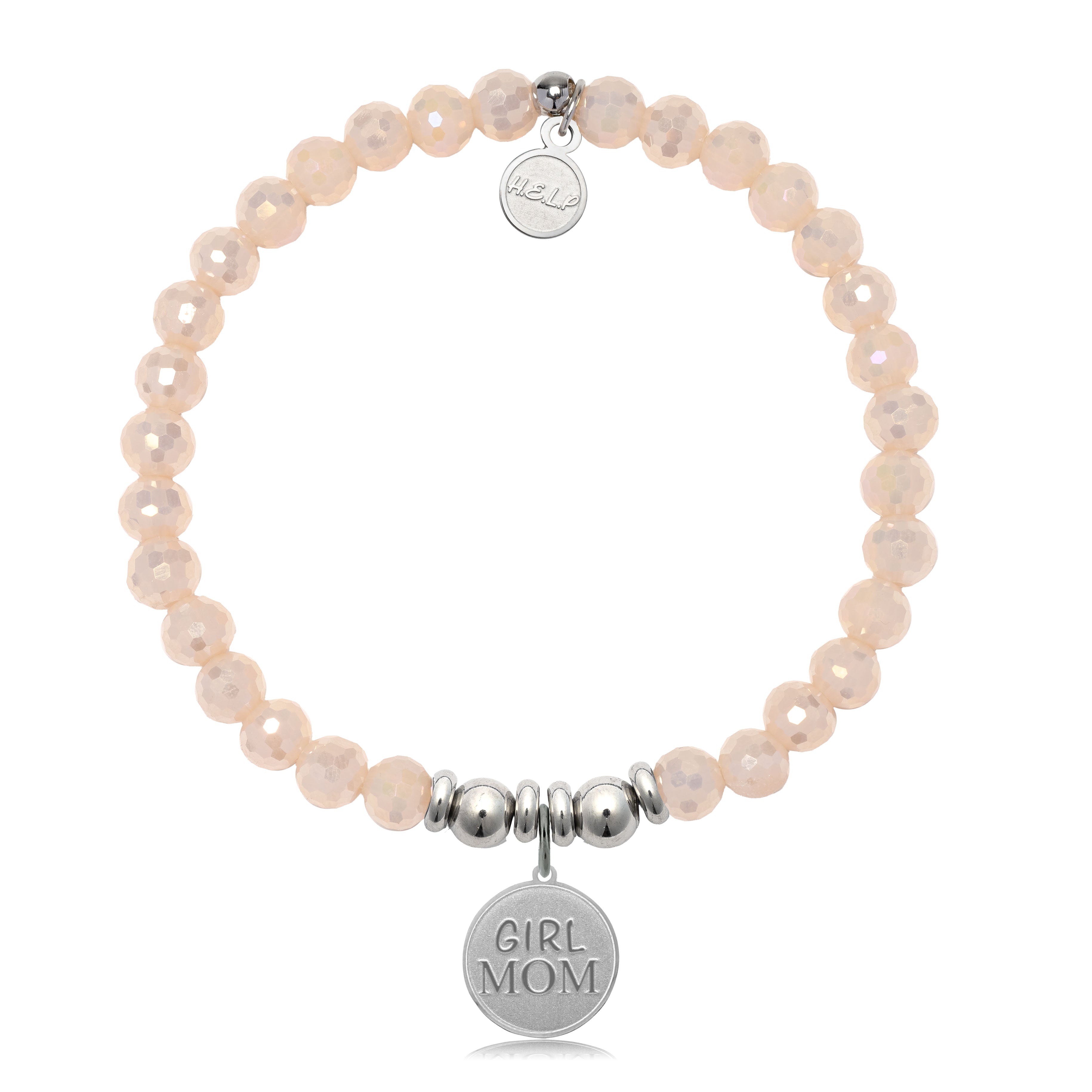 HELP by TJ Girl Mom Charm with Beige Crystal Charity Bracelet