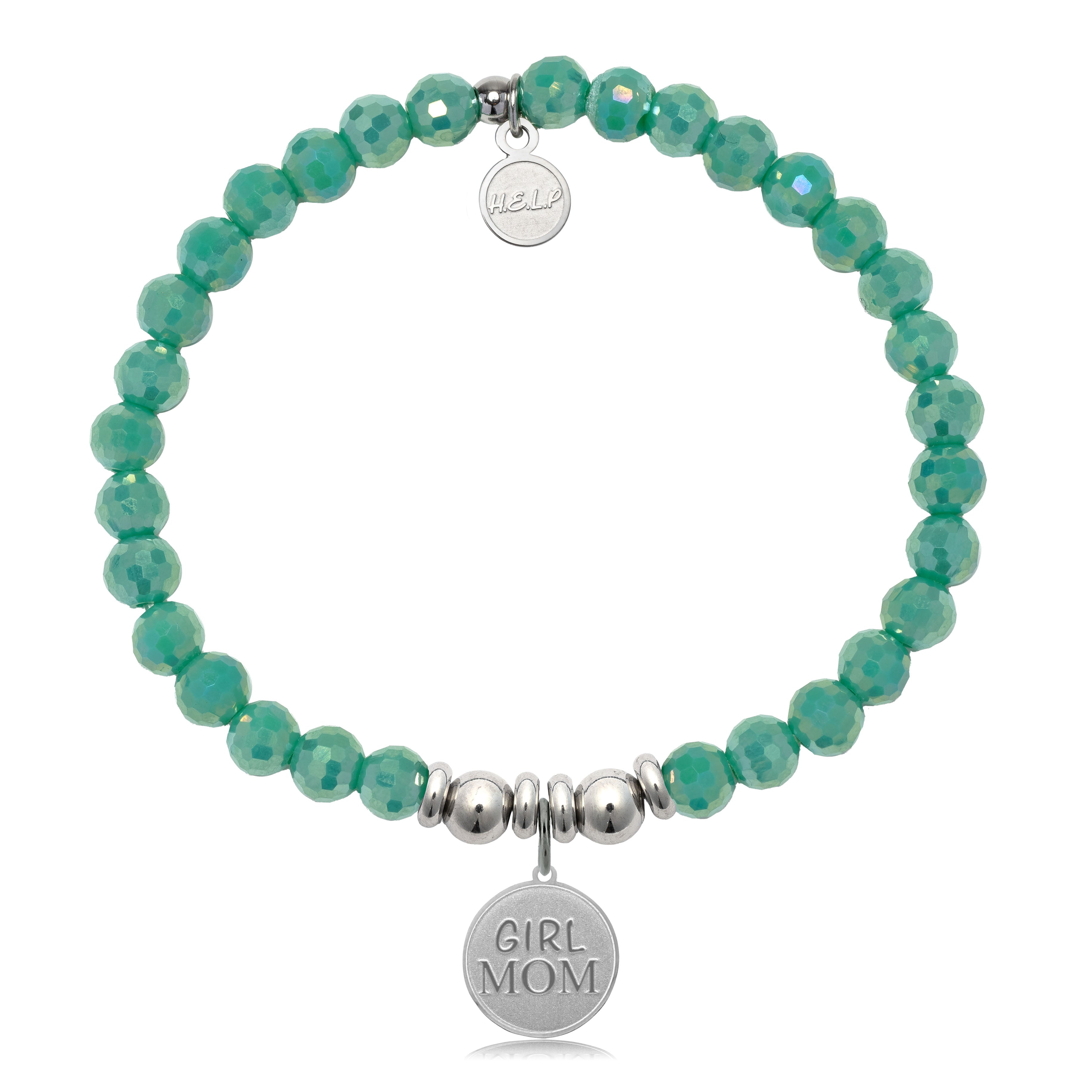 HELP by TJ Girl Mom Charm with Green Crystal Charity Bracelet