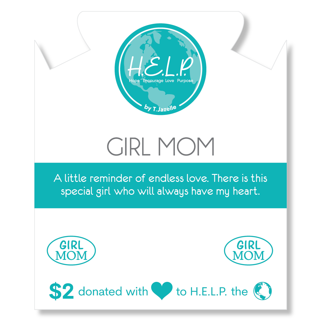 HELP by TJ Girl Mom Charm with Pink Zebra Jade Charity Bracelet