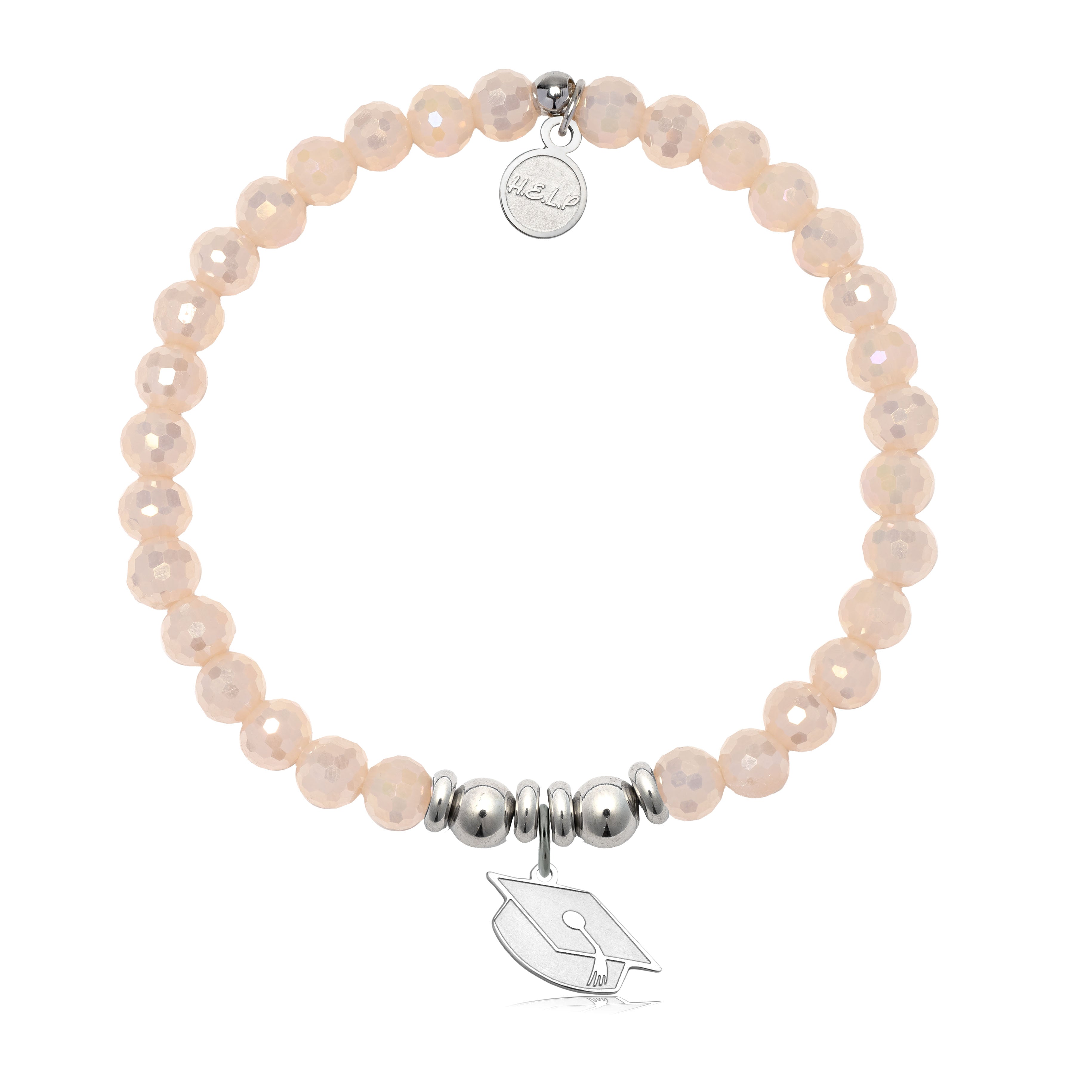 HELP by TJ Grad Cap Charm with Beige Crystal Charity Bracelet