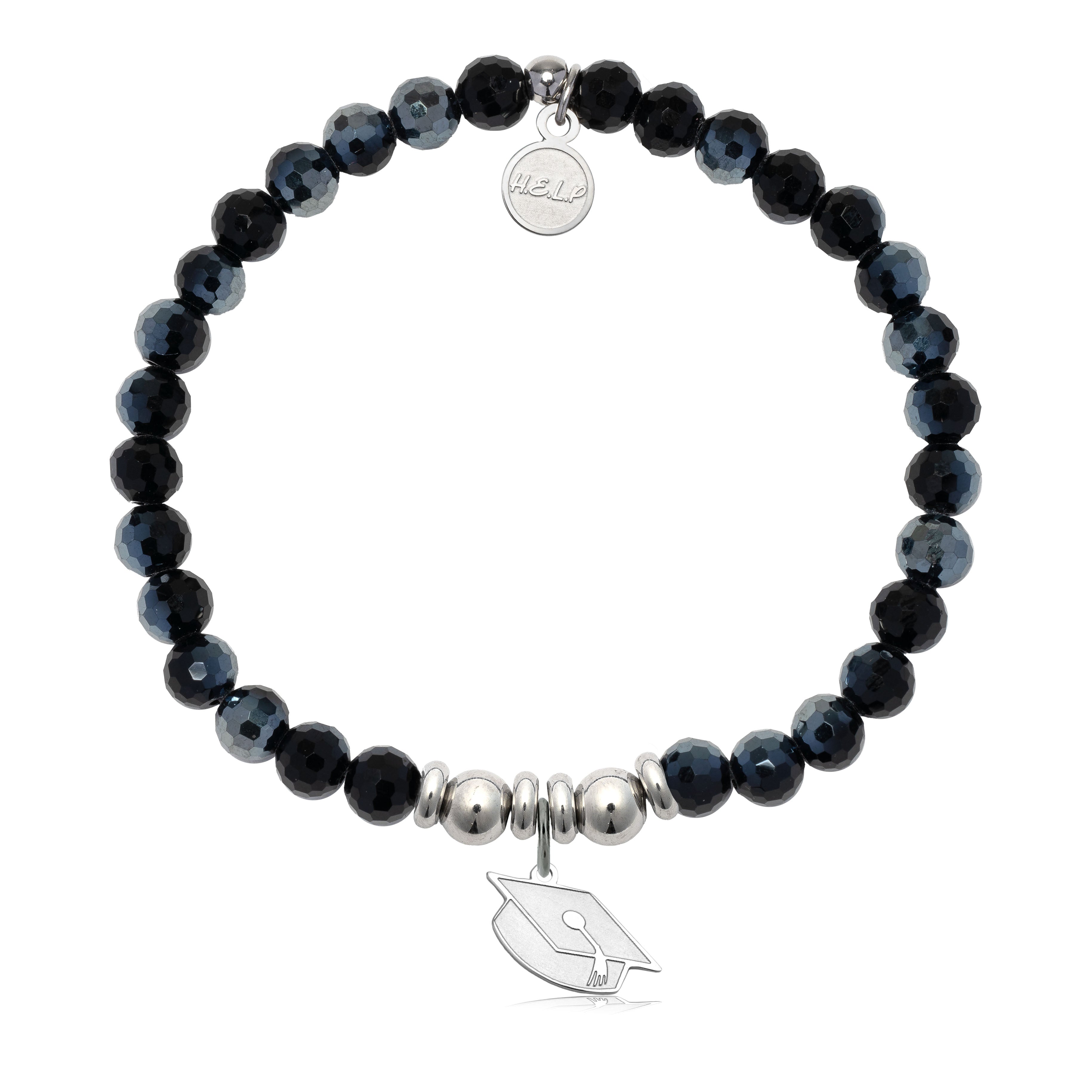 HELP by TJ Grad Cap Charm with Black Crystal Charity Bracelet