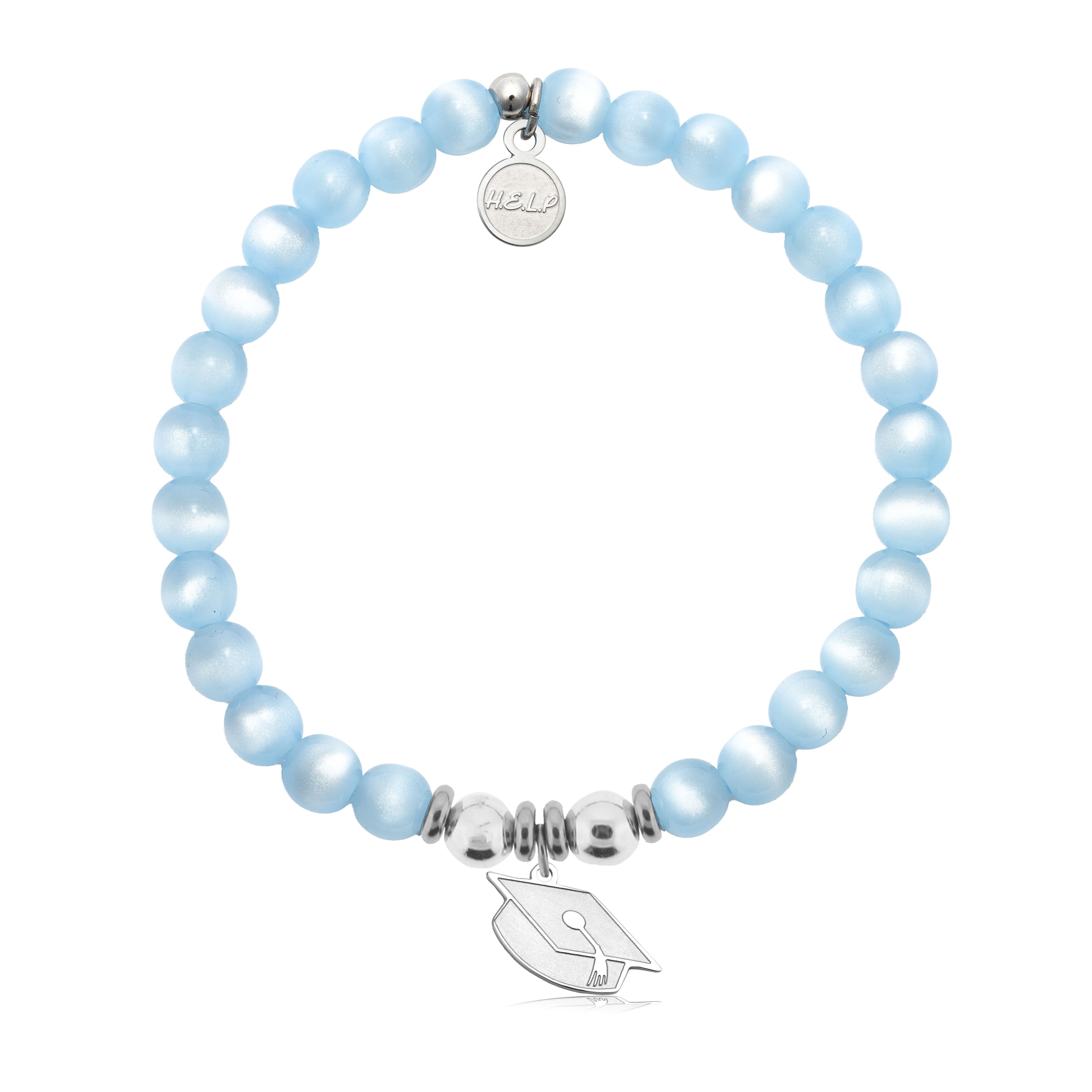 HELP by TJ Grad Cap Charm with Blue Selenite Charity Bracelet