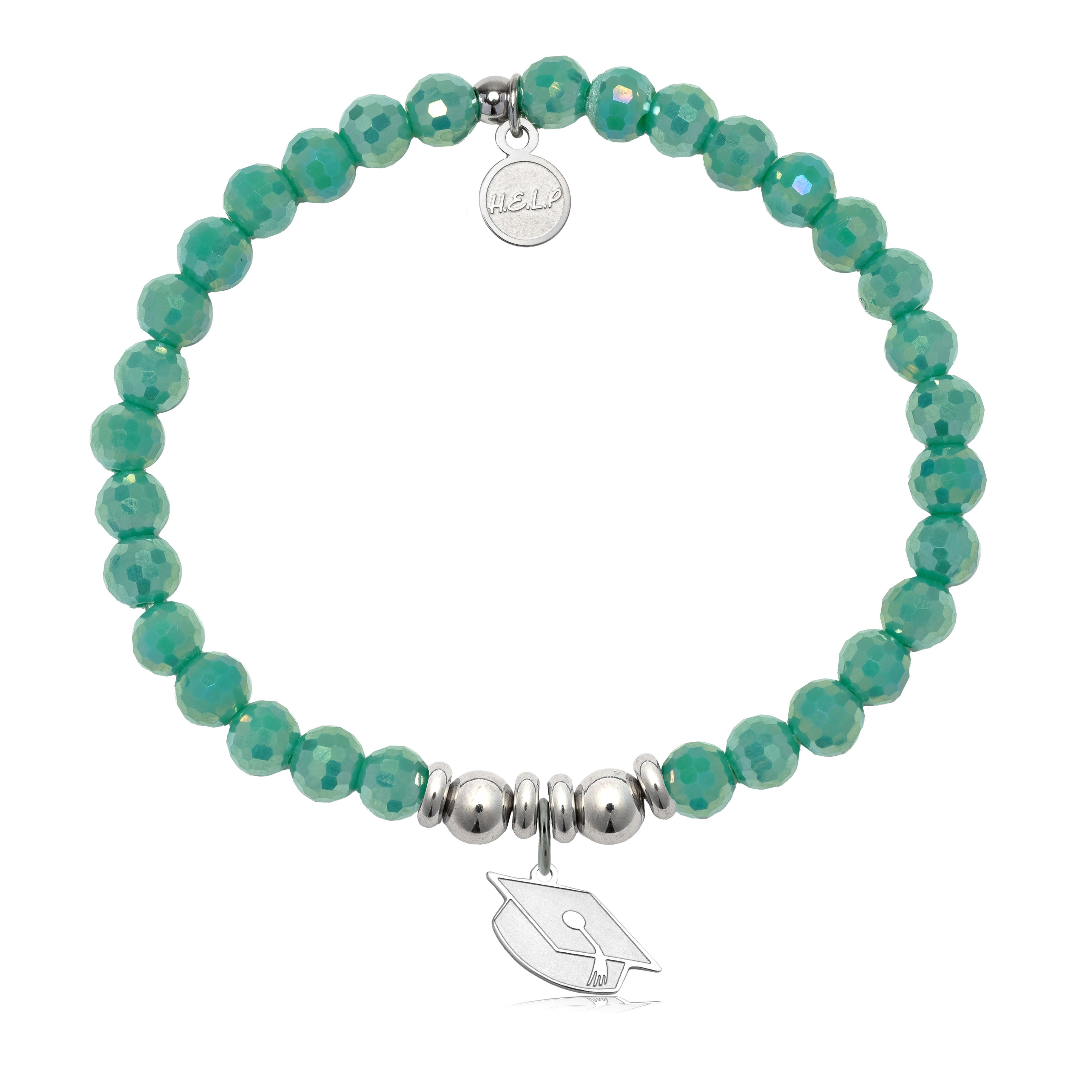 HELP by TJ Grad Cap Charm with Green Crystal Charity Bracelet