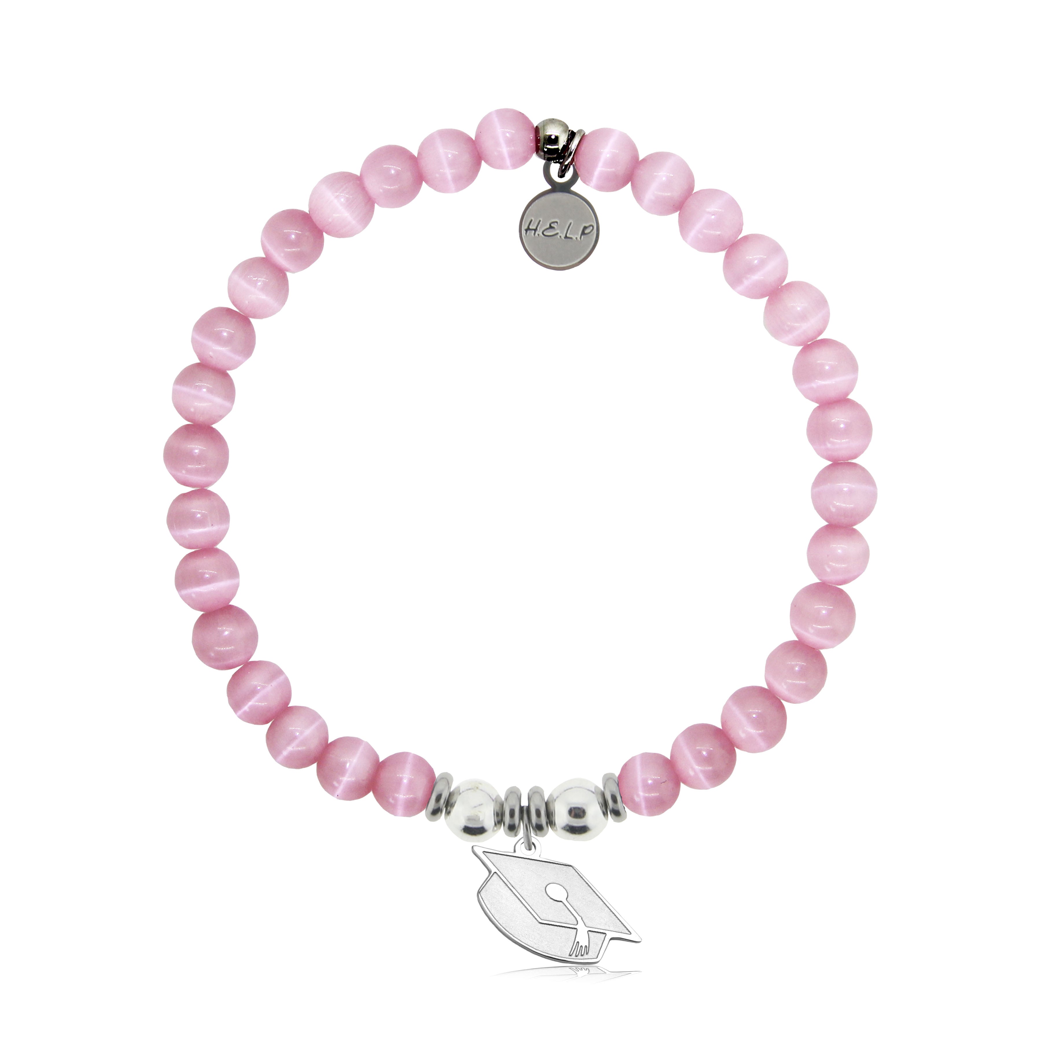 HELP by TJ Grad Cap Charm with Pink Cats Eye Charity Bracelet