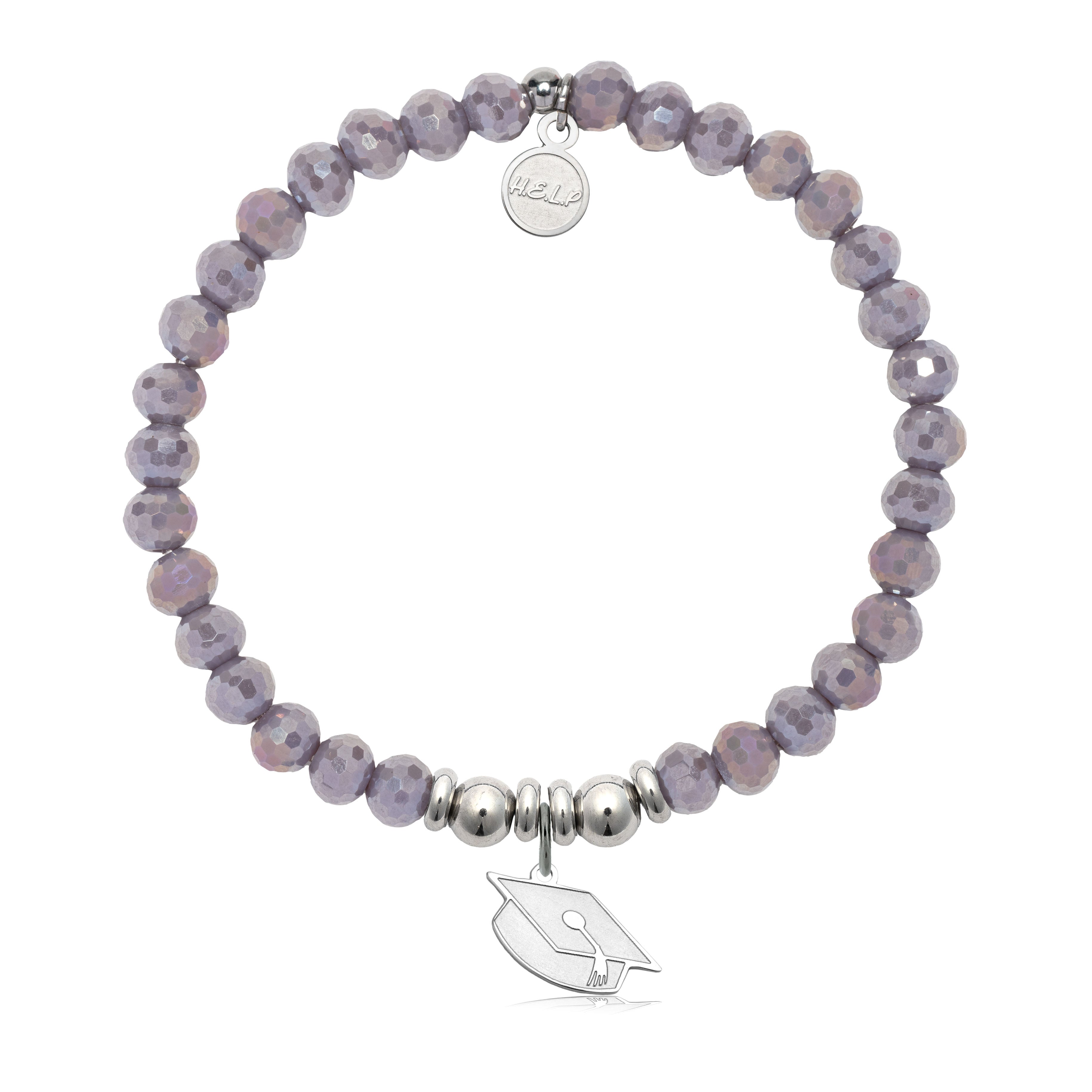 HELP by TJ Grad Cap Charm with Purple Crystal Charity Bracelet