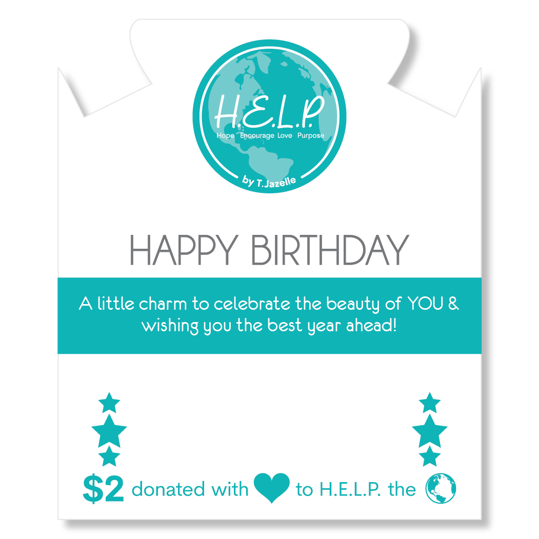 HELP by TJ Happy Birthday Charm with Aqua Crystal Charity Bracelet